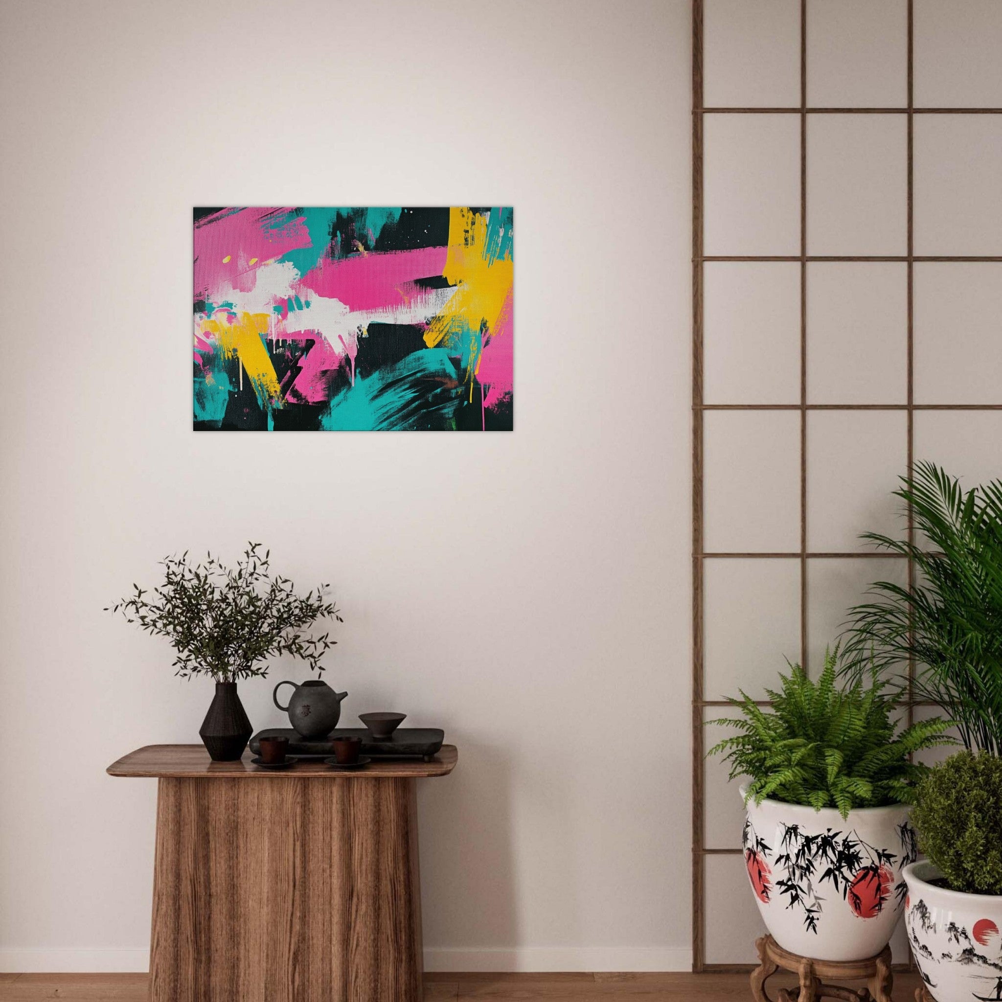 Canvas Landscape - Neon Reverie An explosion of neon lights in pink - Shop Ai Art WebShop - Digital Art online Store