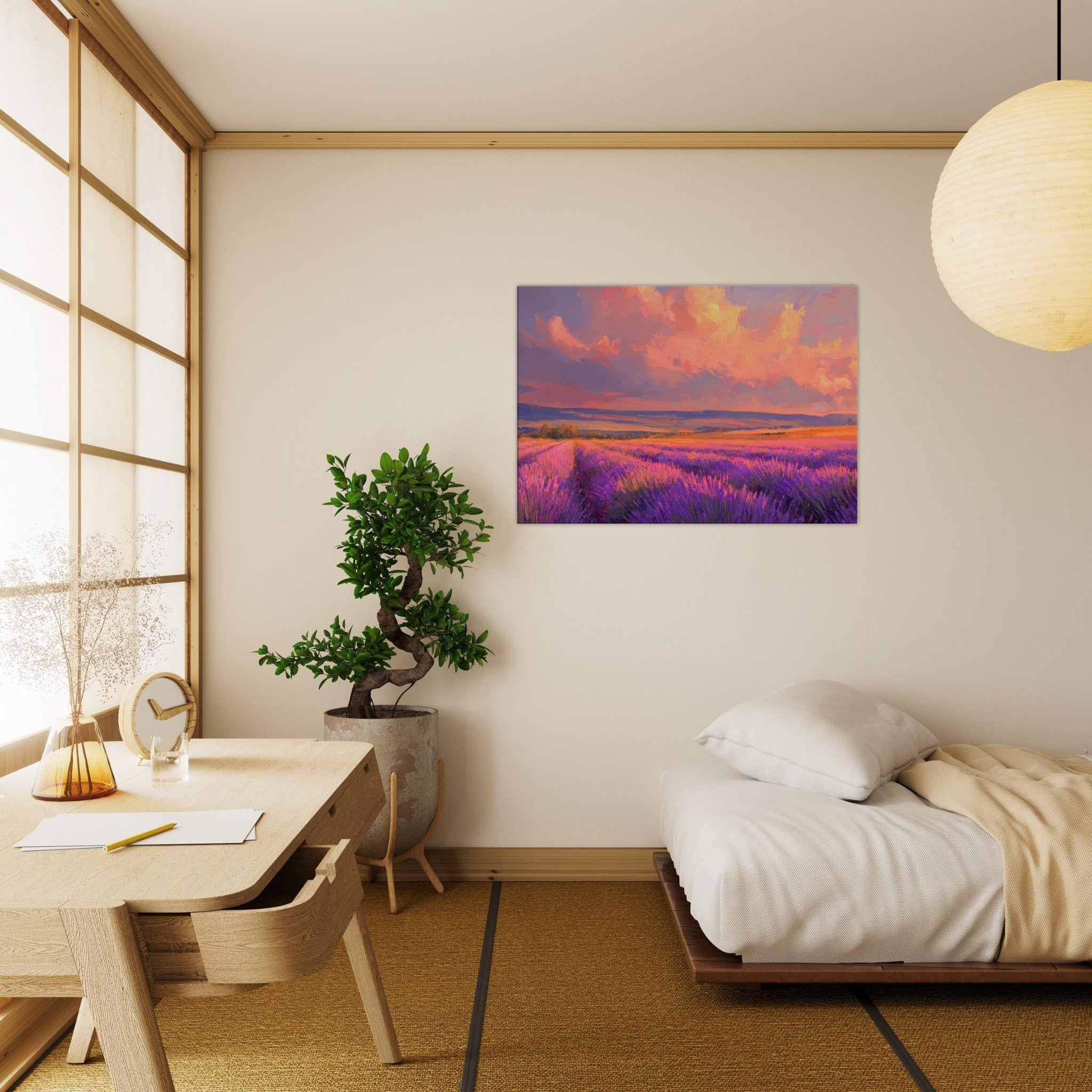 Canvas Landscape - Rolling lavender fields under a pink - hued sunset - Shop Ai Art WebShop - Digital Art online Store