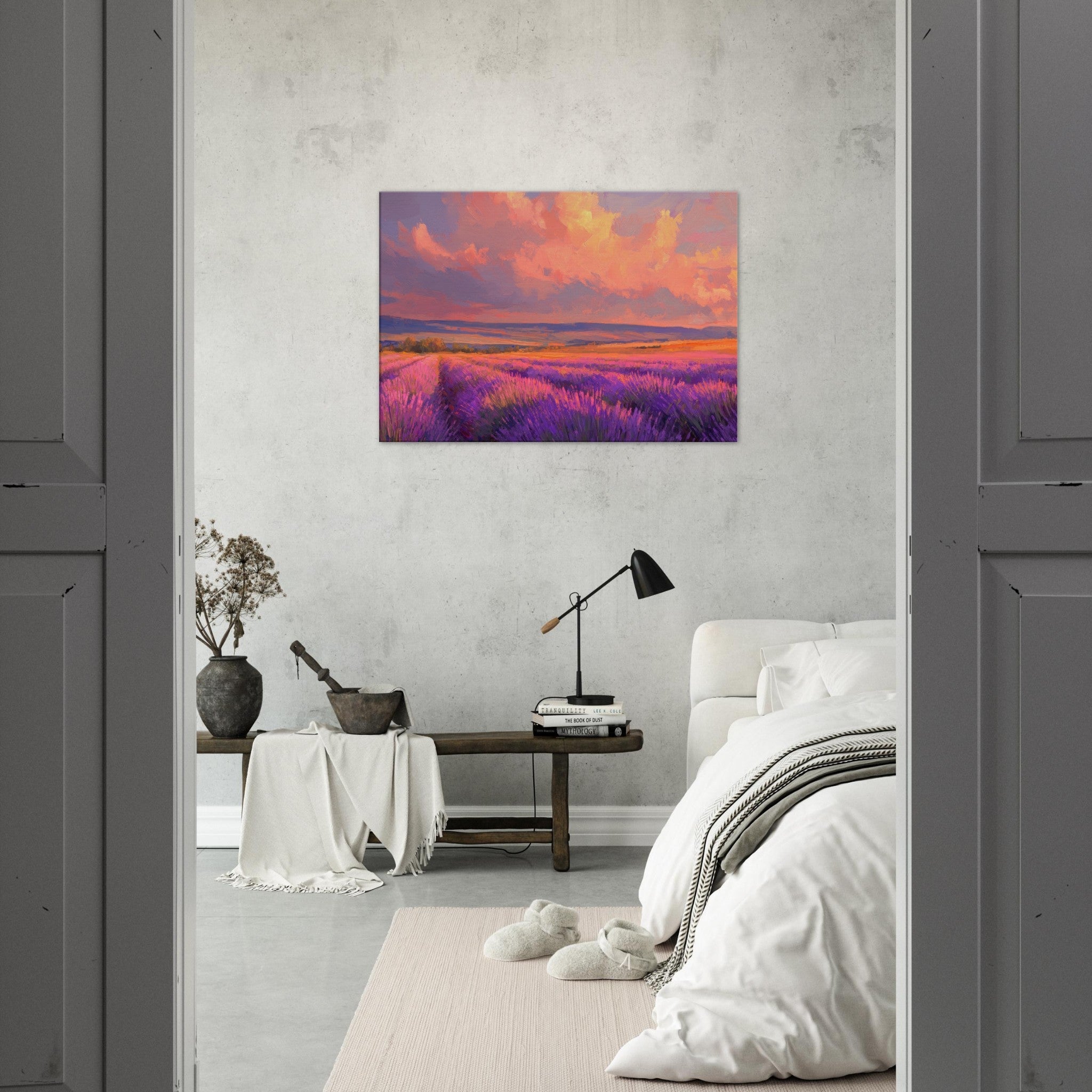 Canvas Landscape - Rolling lavender fields under a pink - hued sunset - Shop Ai Art WebShop - Digital Art online Store