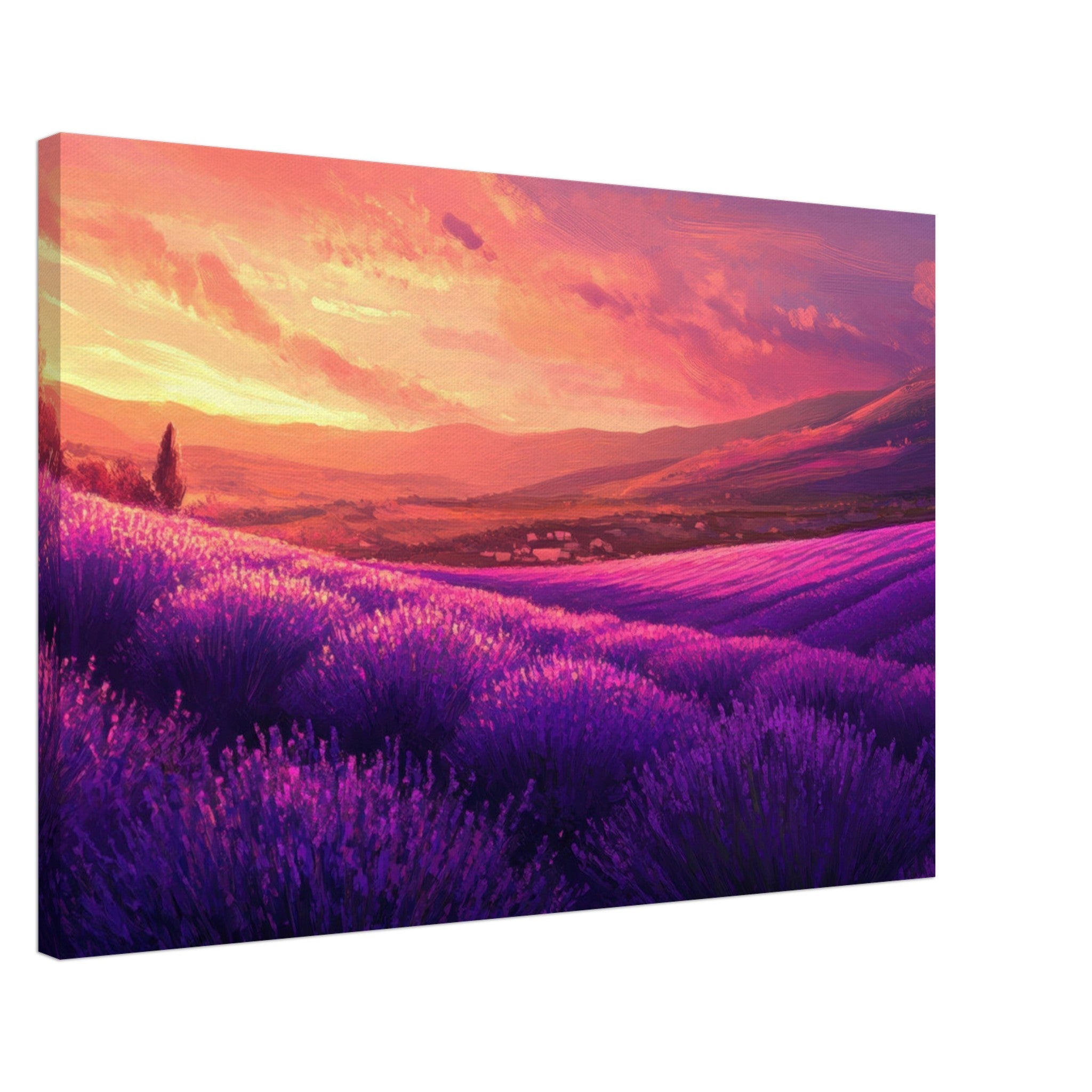 Canvas Landscape - Rolling lavender fields under a pink - hued sunset 2 - Shop Ai Art WebShop - Digital Art online Store