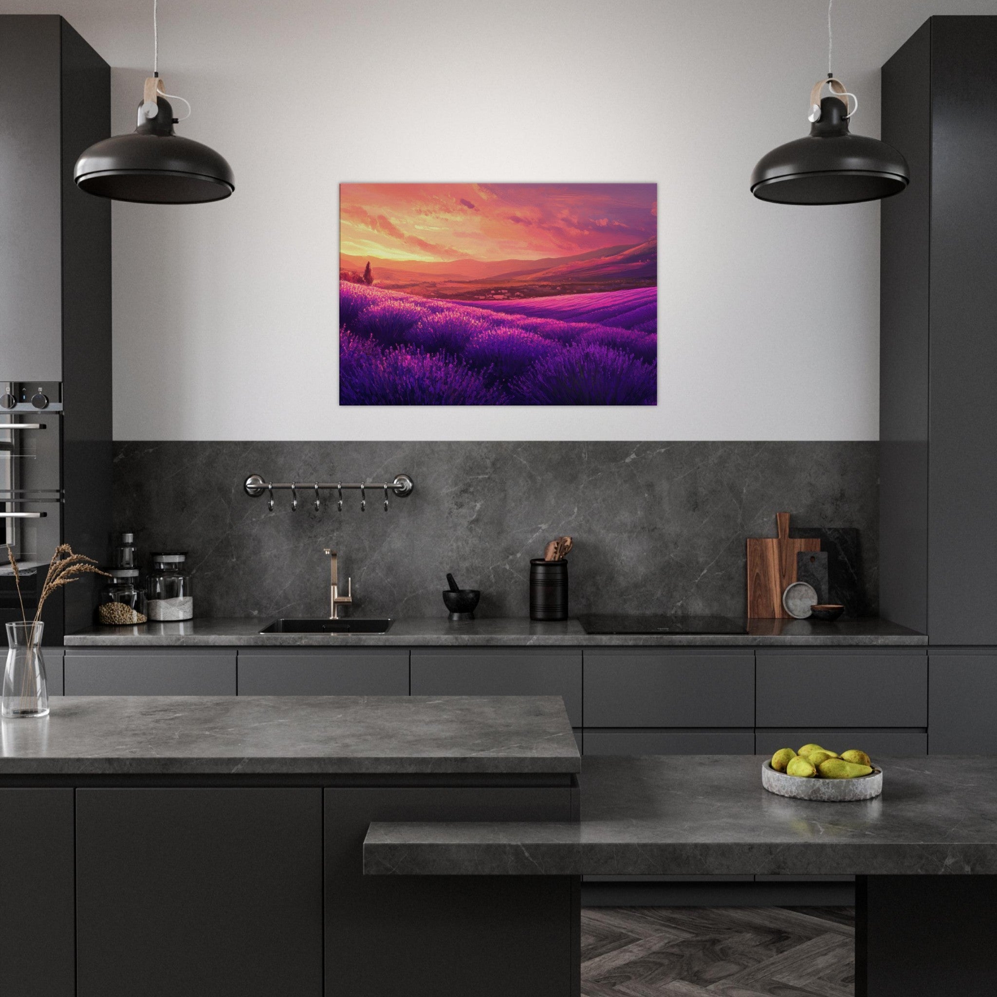 Canvas Landscape - Rolling lavender fields under a pink - hued sunset 2 - Shop Ai Art WebShop - Digital Art online Store