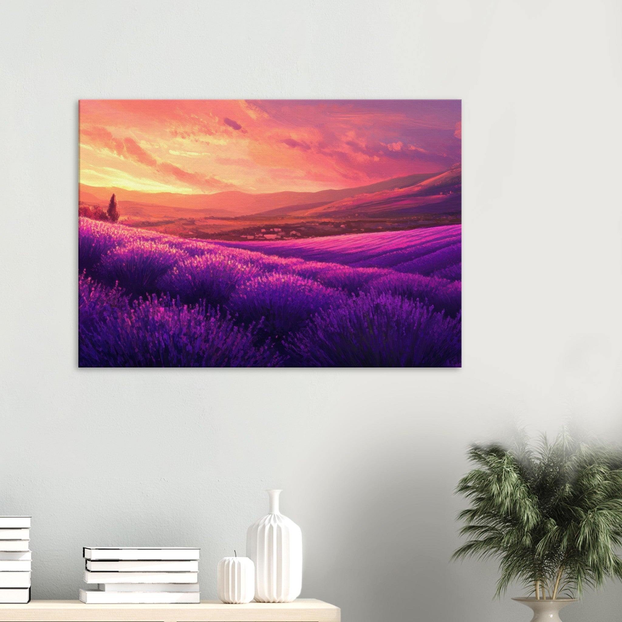 Canvas Landscape - Rolling lavender fields under a pink - hued sunset 2 - Shop Ai Art WebShop - Digital Art online Store