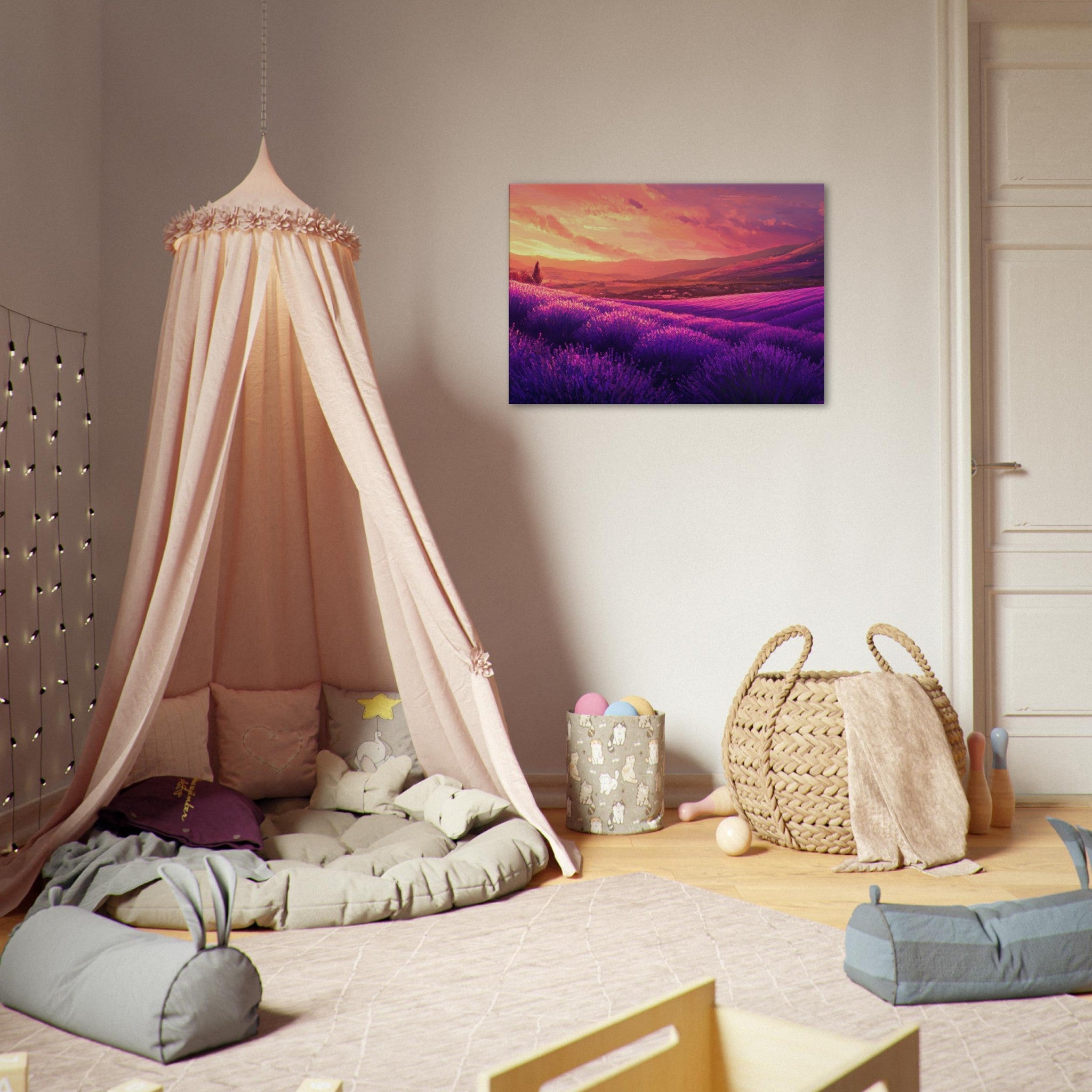 Canvas Landscape - Rolling lavender fields under a pink - hued sunset 2 - Shop Ai Art WebShop - Digital Art online Store