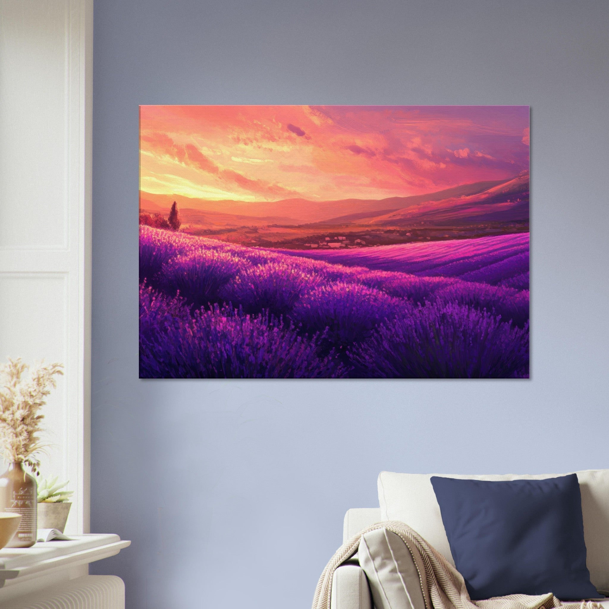 Canvas Landscape - Rolling lavender fields under a pink - hued sunset 2 - Shop Ai Art WebShop - Digital Art online Store