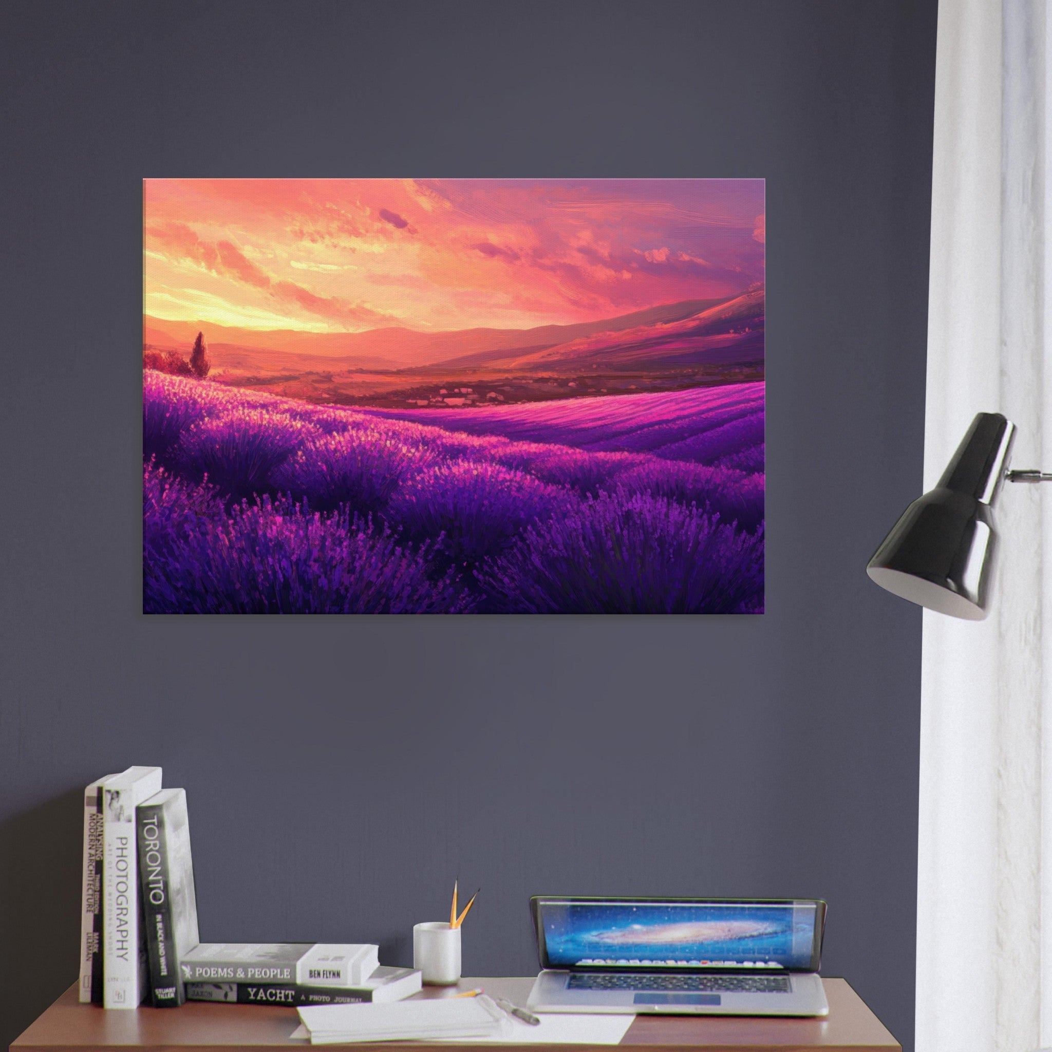 Canvas Landscape - Rolling lavender fields under a pink - hued sunset 2 - Shop Ai Art WebShop - Digital Art online Store