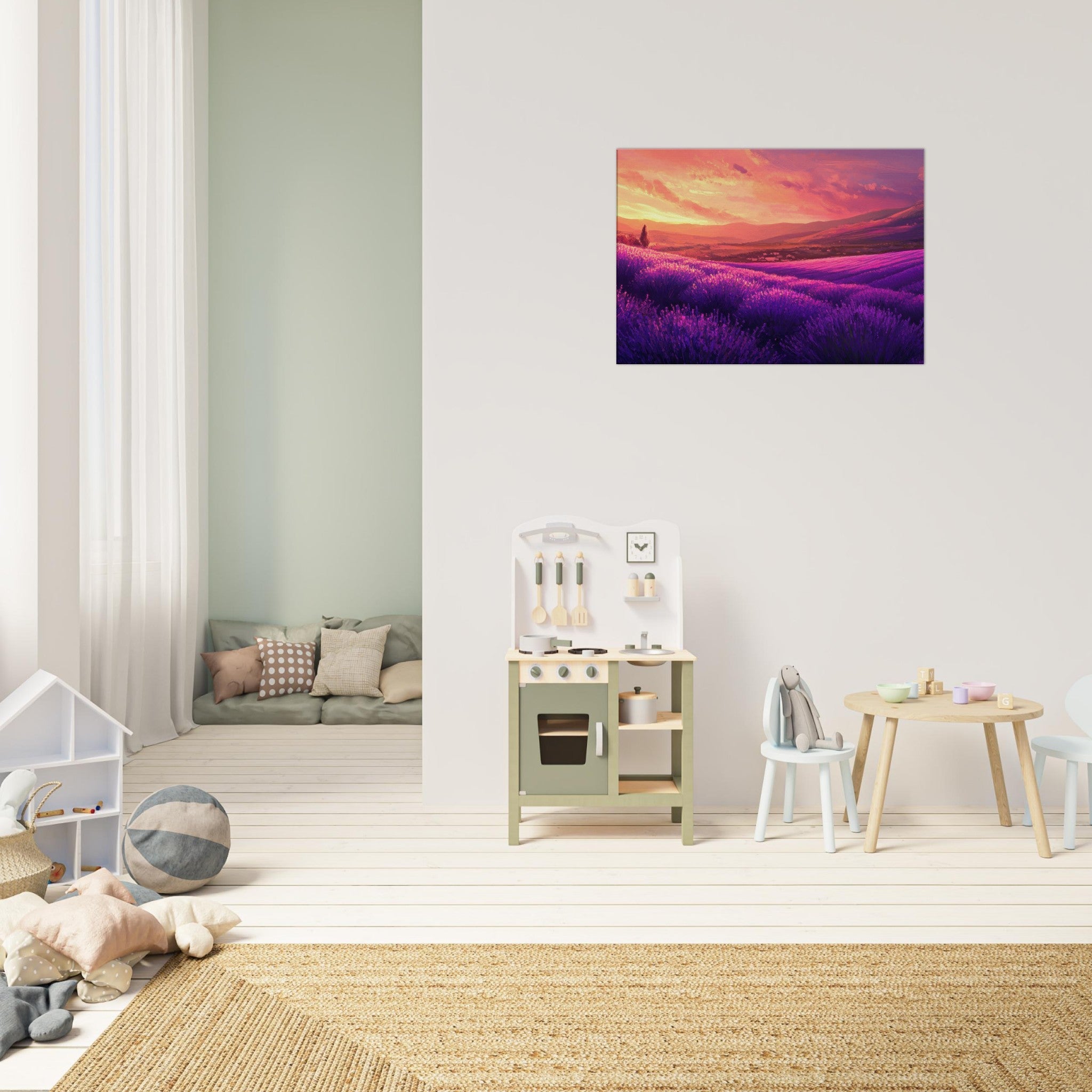 Canvas Landscape - Rolling lavender fields under a pink - hued sunset 2 - Shop Ai Art WebShop - Digital Art online Store