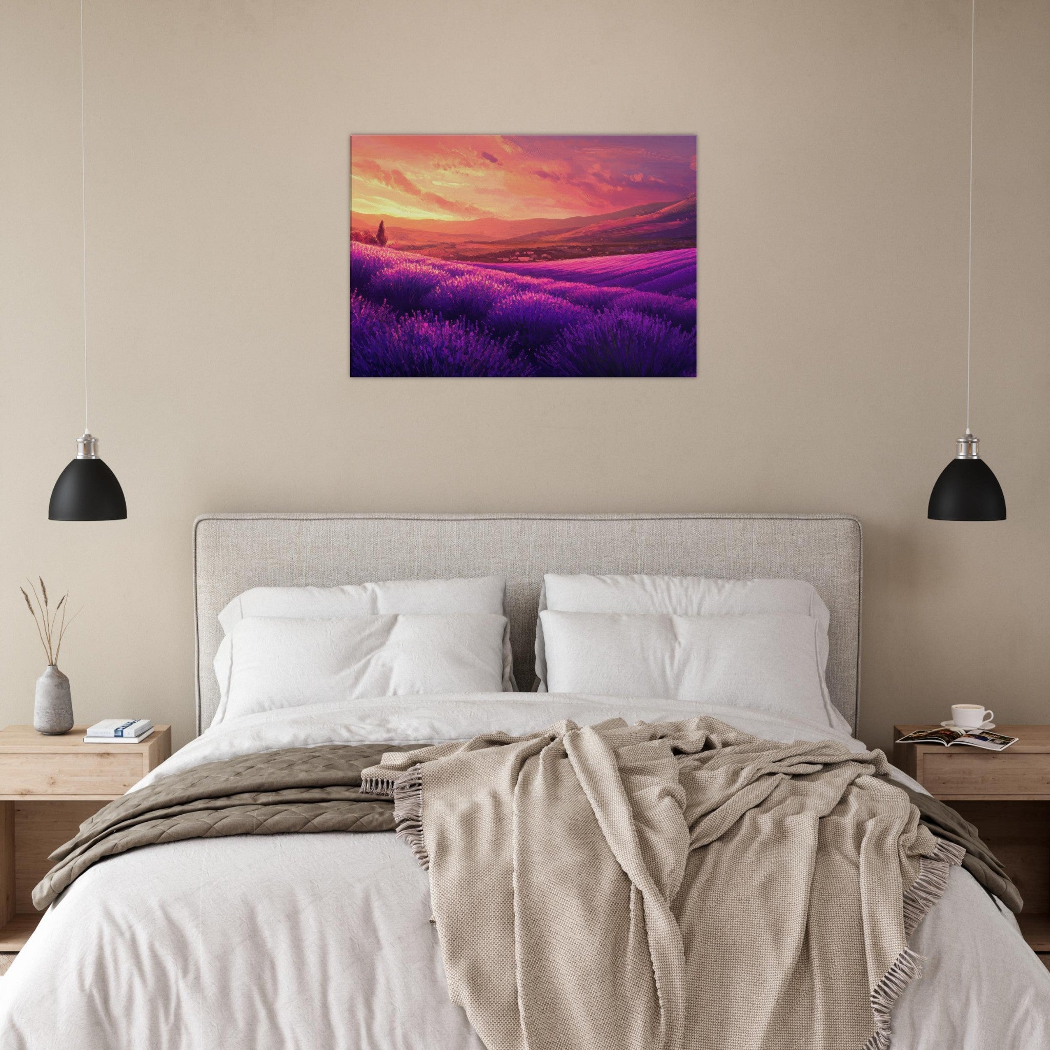 Canvas Landscape - Rolling lavender fields under a pink - hued sunset 2 - Shop Ai Art WebShop - Digital Art online Store