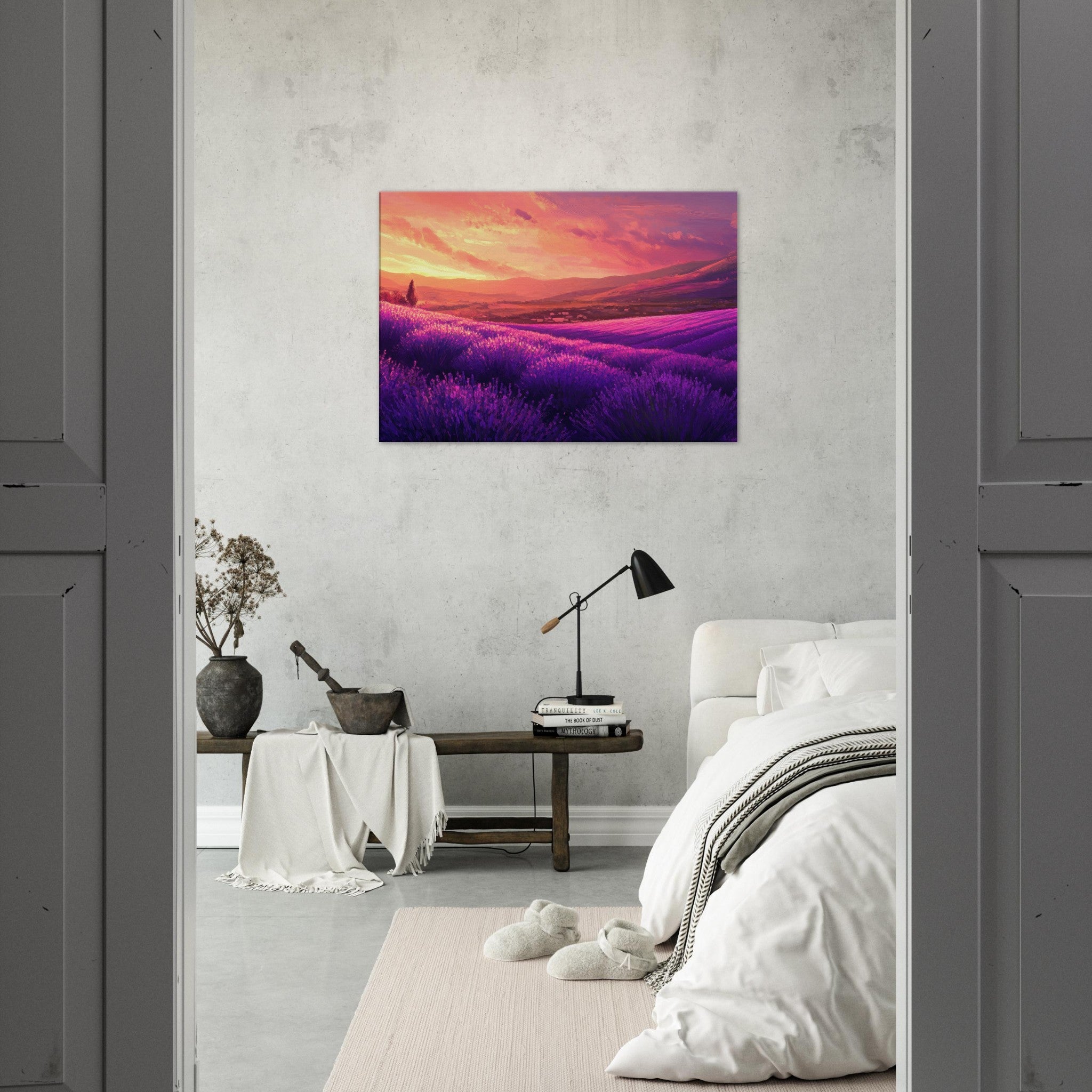 Canvas Landscape - Rolling lavender fields under a pink - hued sunset 2 - Shop Ai Art WebShop - Digital Art online Store