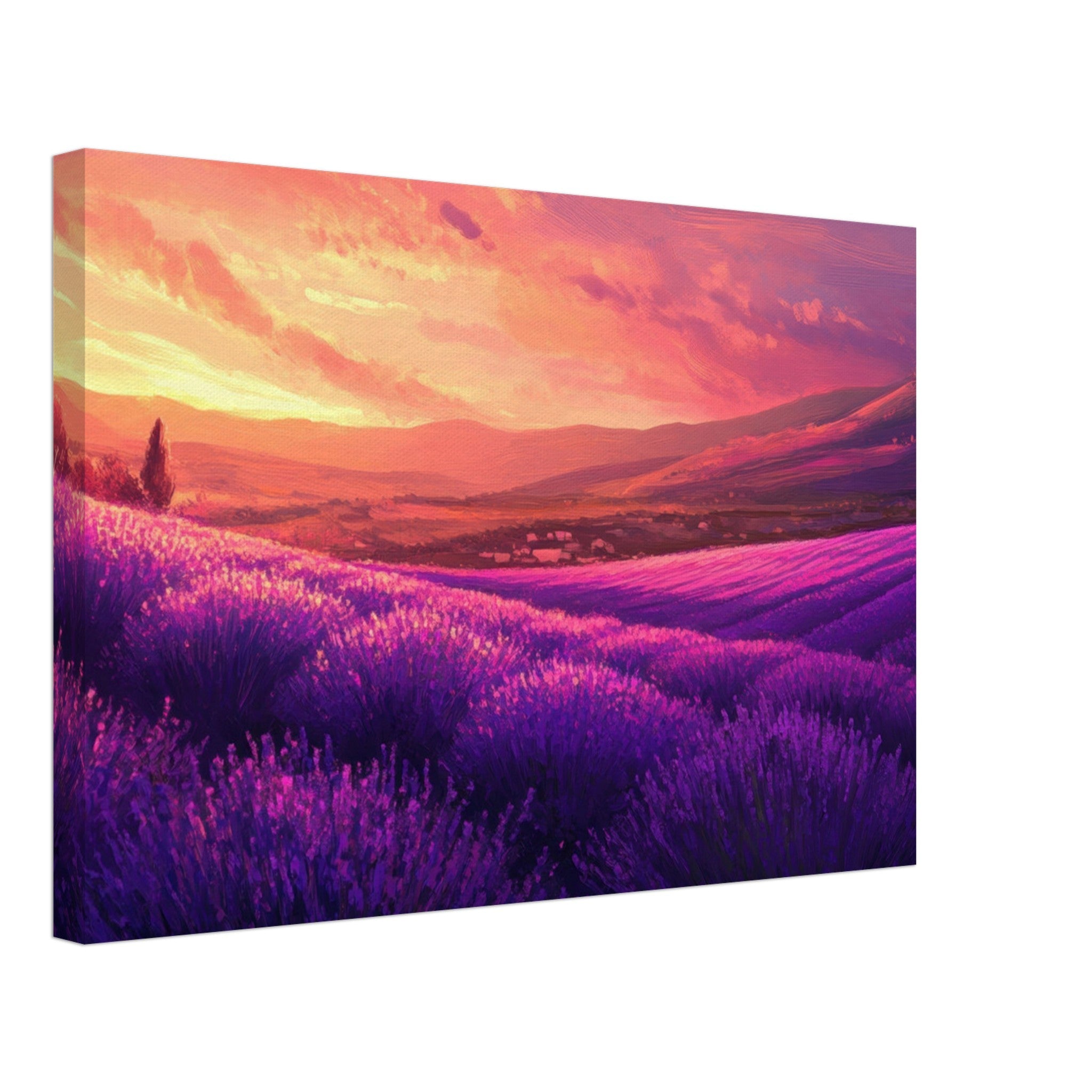 Canvas Landscape - Rolling lavender fields under a pink - hued sunset 2 - Shop Ai Art WebShop - Digital Art online Store