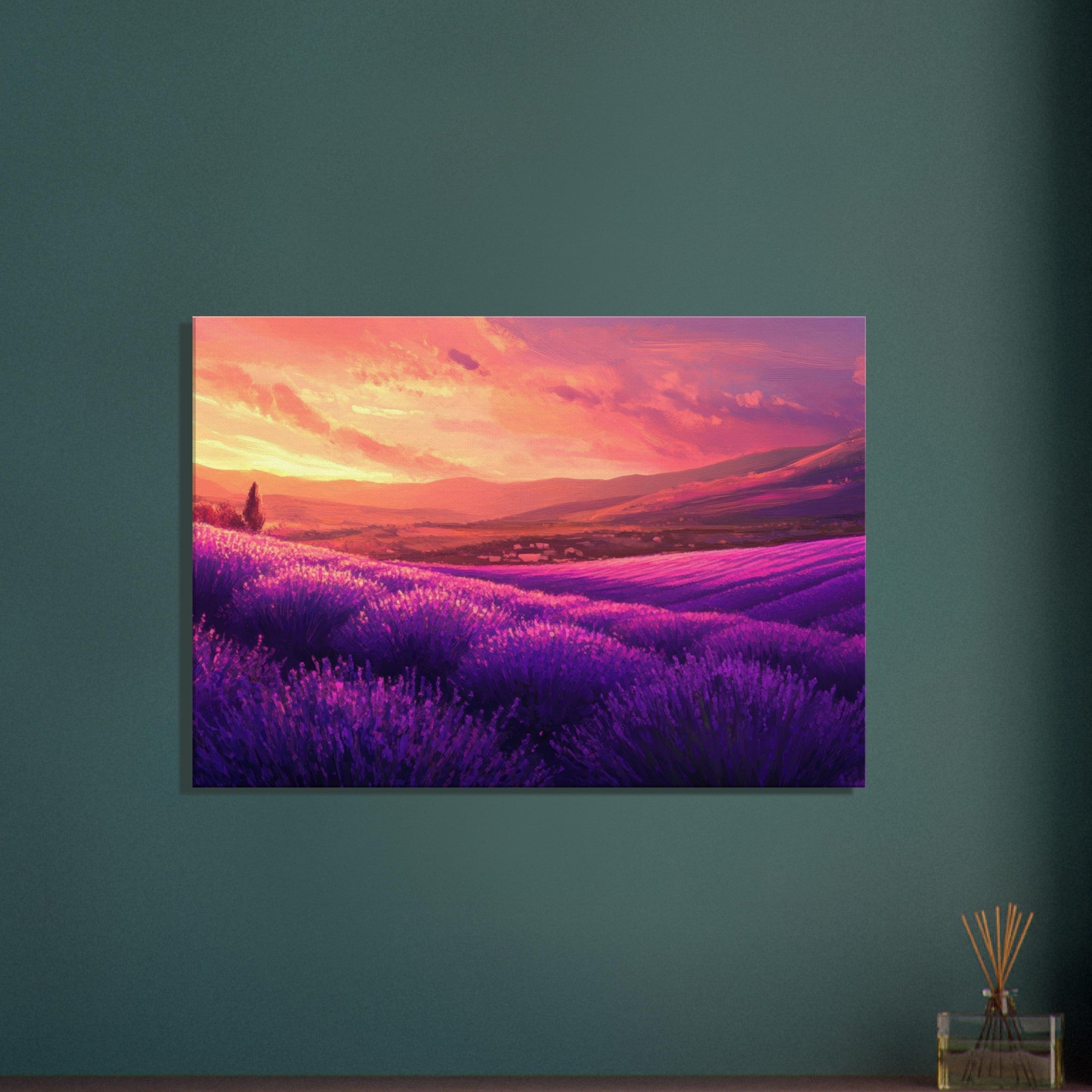 Canvas Landscape - Rolling lavender fields under a pink - hued sunset 2 - Shop Ai Art WebShop - Digital Art online Store