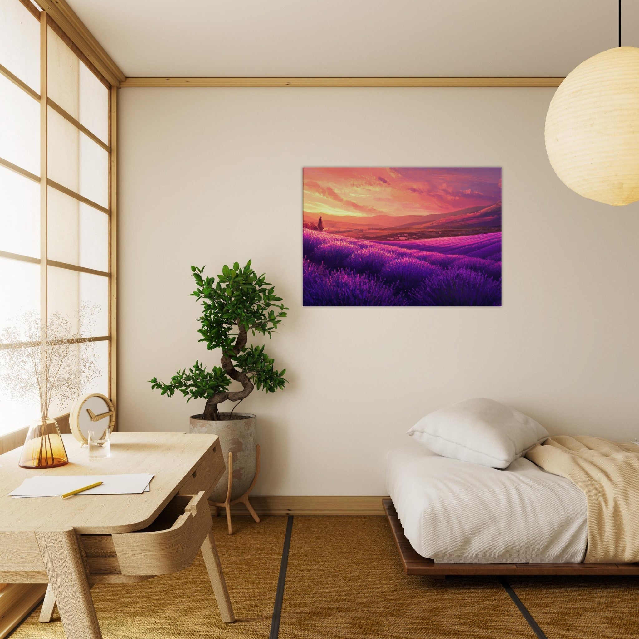 Canvas Landscape - Rolling lavender fields under a pink - hued sunset 2 - Shop Ai Art WebShop - Digital Art online Store
