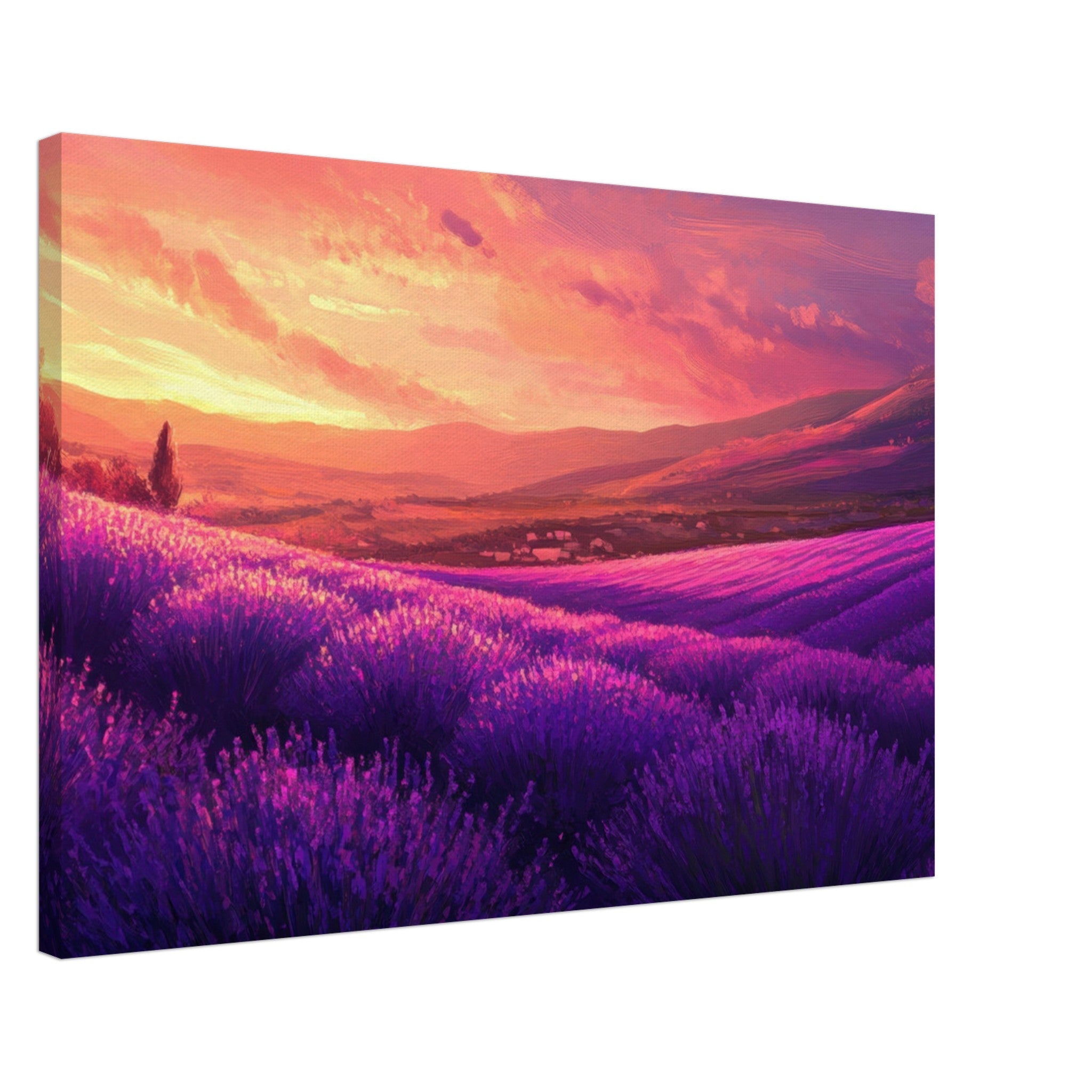 Canvas Landscape - Rolling lavender fields under a pink - hued sunset 2 - Shop Ai Art WebShop - Digital Art online Store