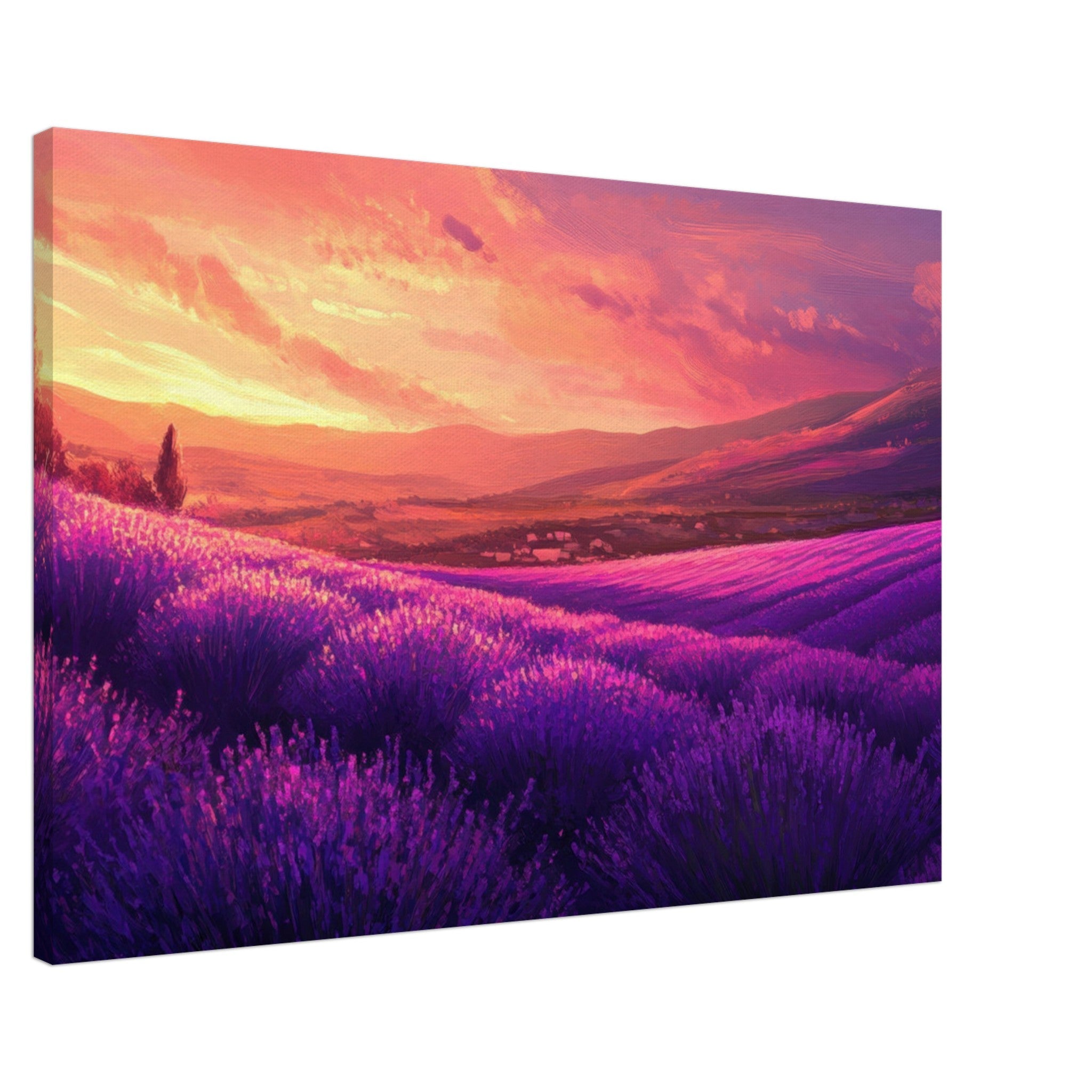 Canvas Landscape - Rolling lavender fields under a pink - hued sunset 2 - Shop Ai Art WebShop - Digital Art online Store