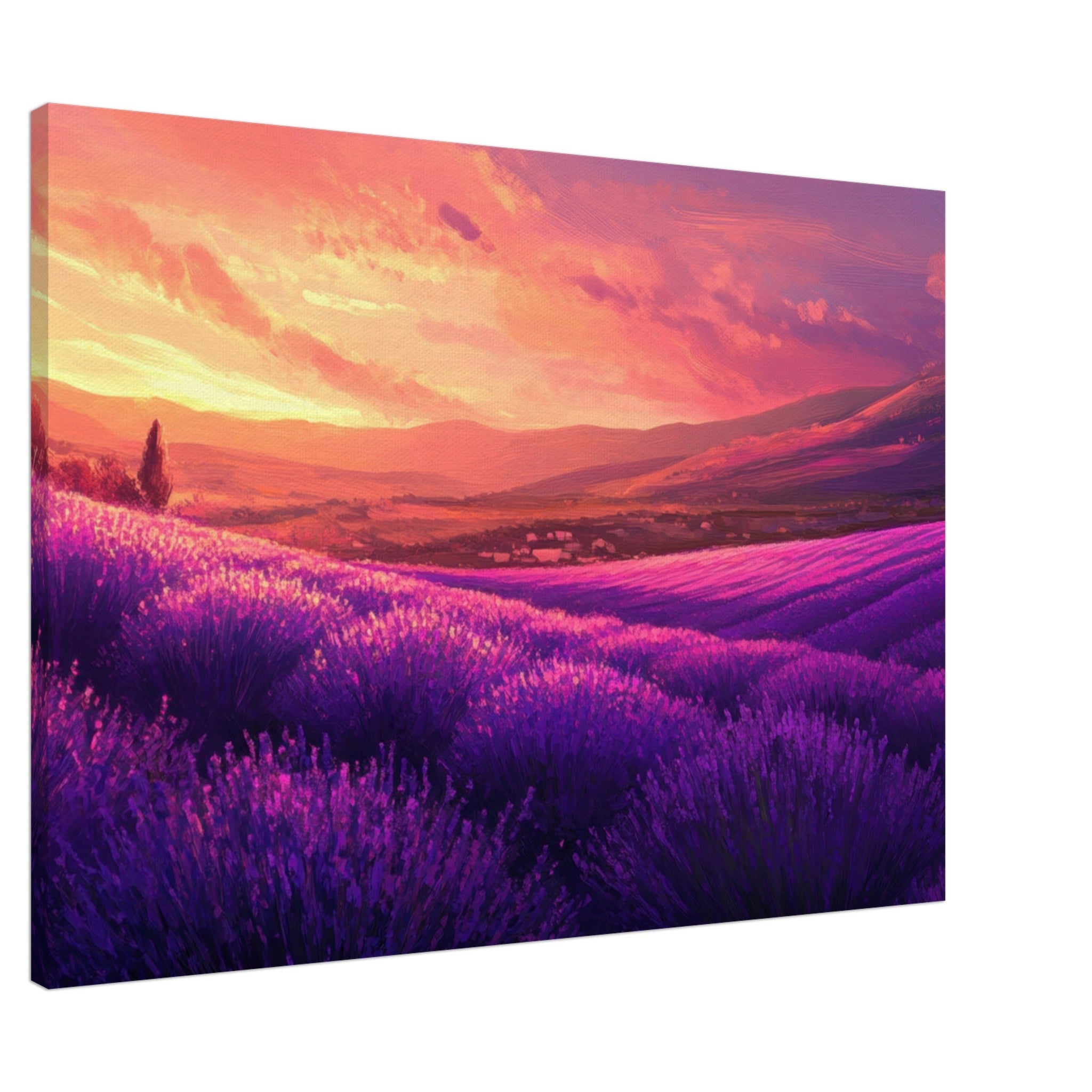 Canvas Landscape - Rolling lavender fields under a pink - hued sunset 2 - Shop Ai Art WebShop - Digital Art online Store