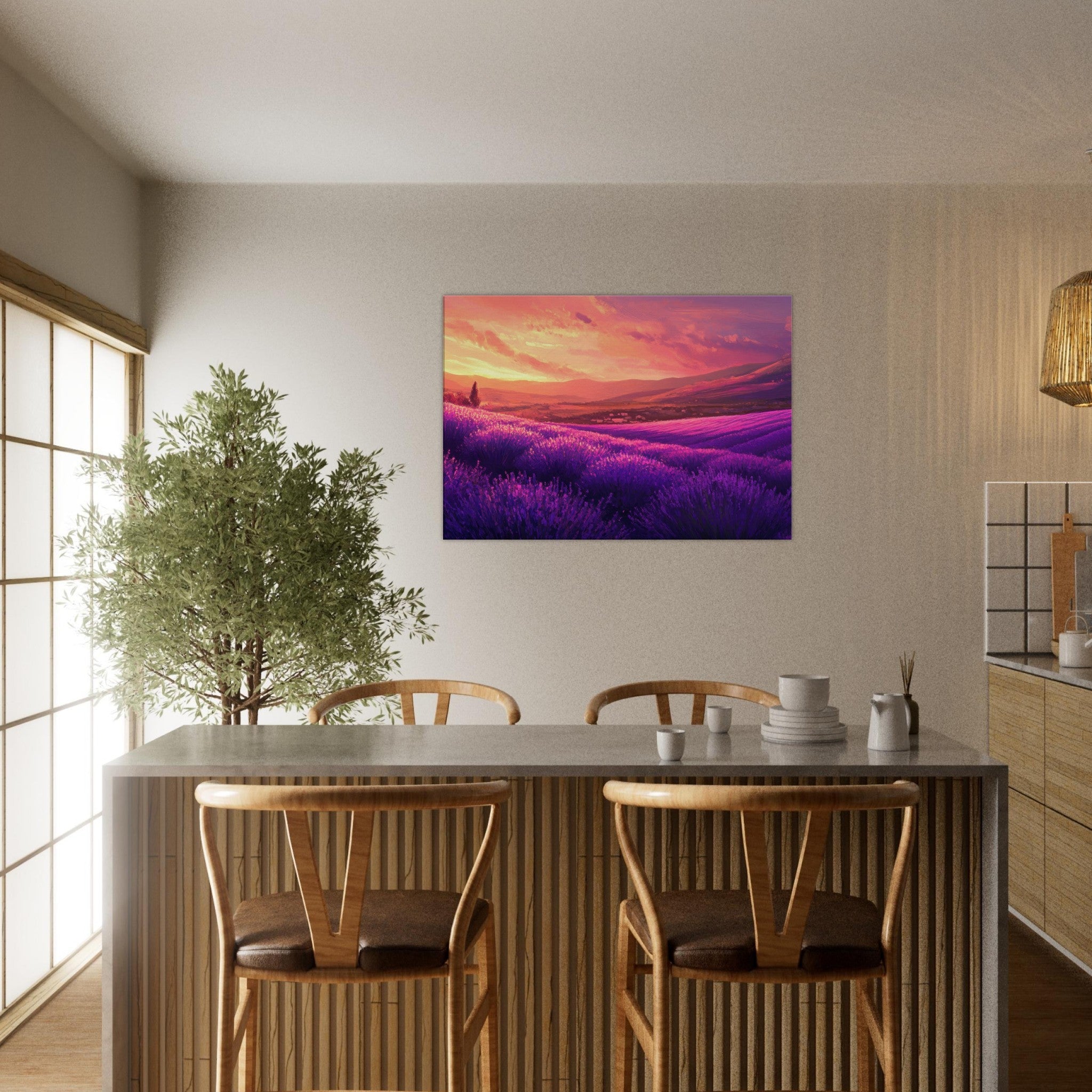 Canvas Landscape - Rolling lavender fields under a pink - hued sunset 2 - Shop Ai Art WebShop - Digital Art online Store