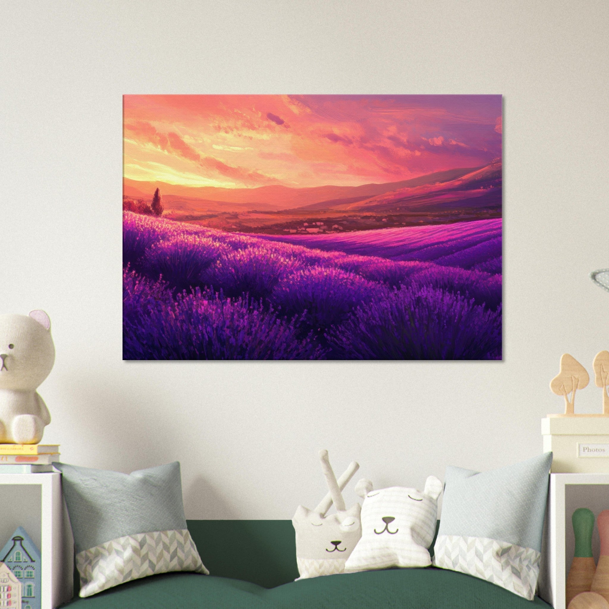 Canvas Landscape - Rolling lavender fields under a pink - hued sunset 2 - Shop Ai Art WebShop - Digital Art online Store