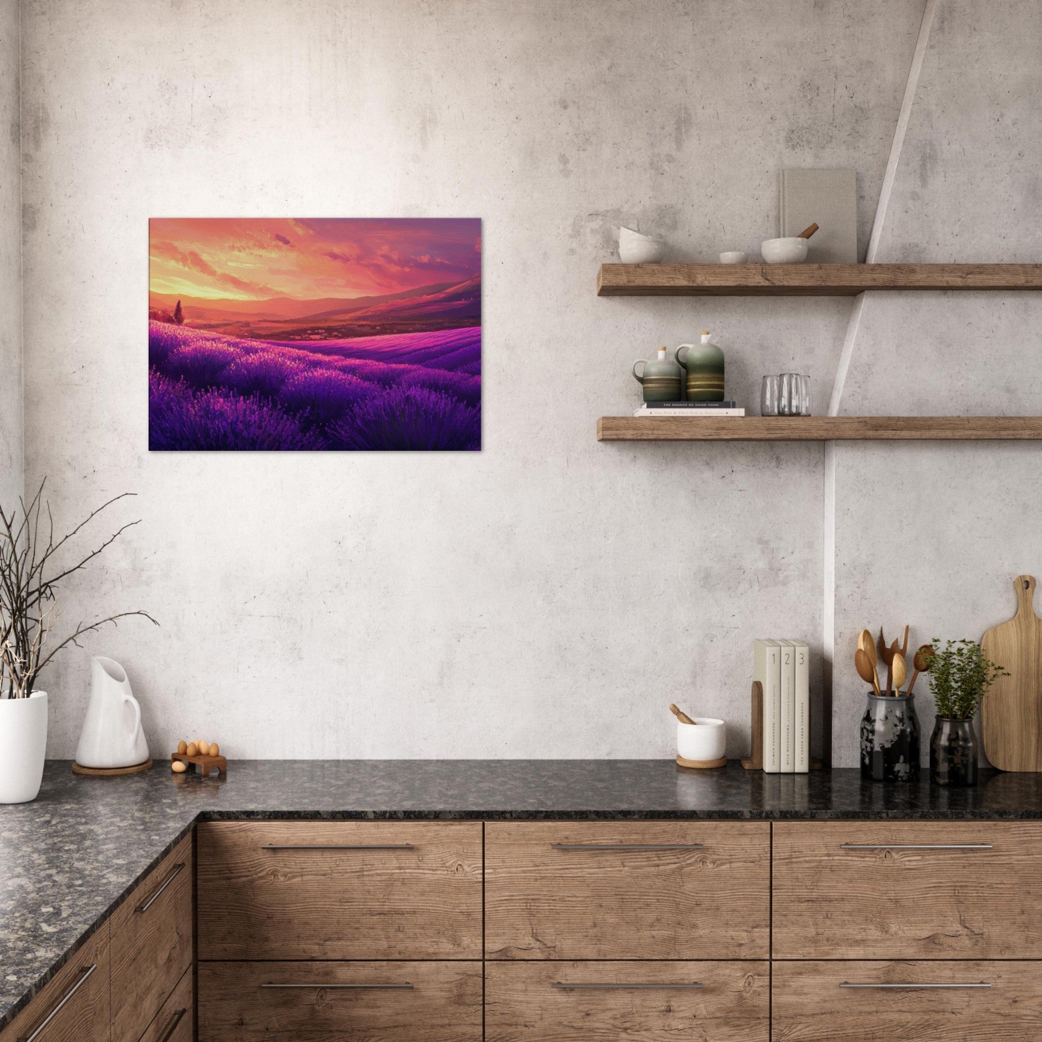Canvas Landscape - Rolling lavender fields under a pink - hued sunset 2 - Shop Ai Art WebShop - Digital Art online Store