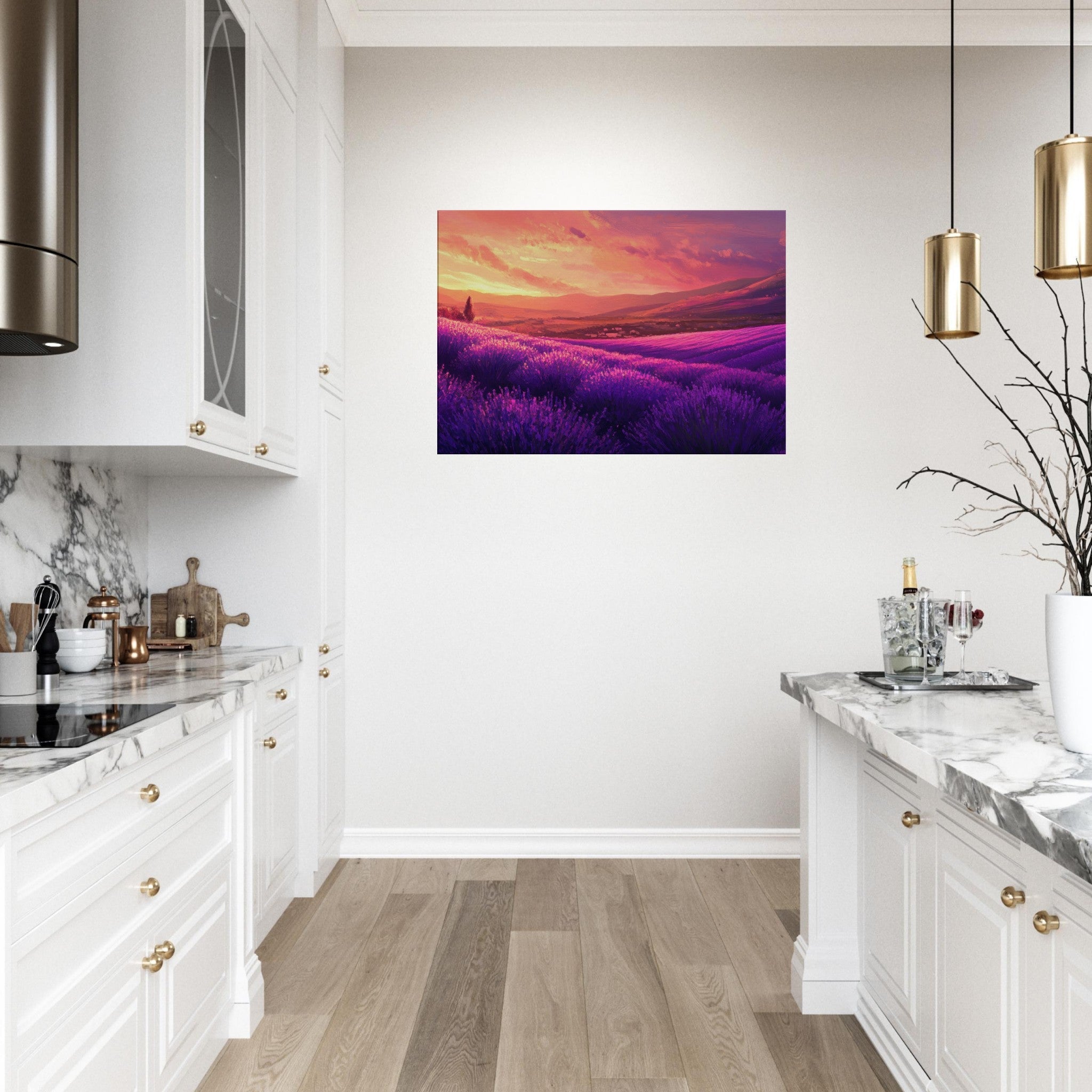 Canvas Landscape - Rolling lavender fields under a pink - hued sunset 2 - Shop Ai Art WebShop - Digital Art online Store