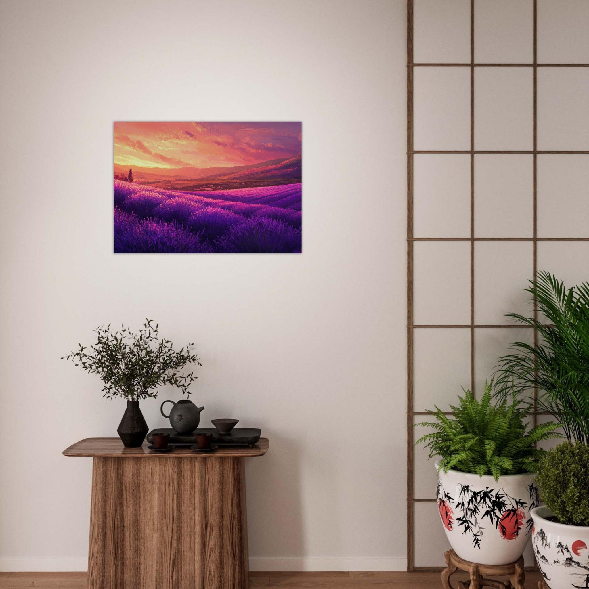 Canvas Landscape - Rolling lavender fields under a pink - hued sunset 2 - Shop Ai Art WebShop - Digital Art online Store