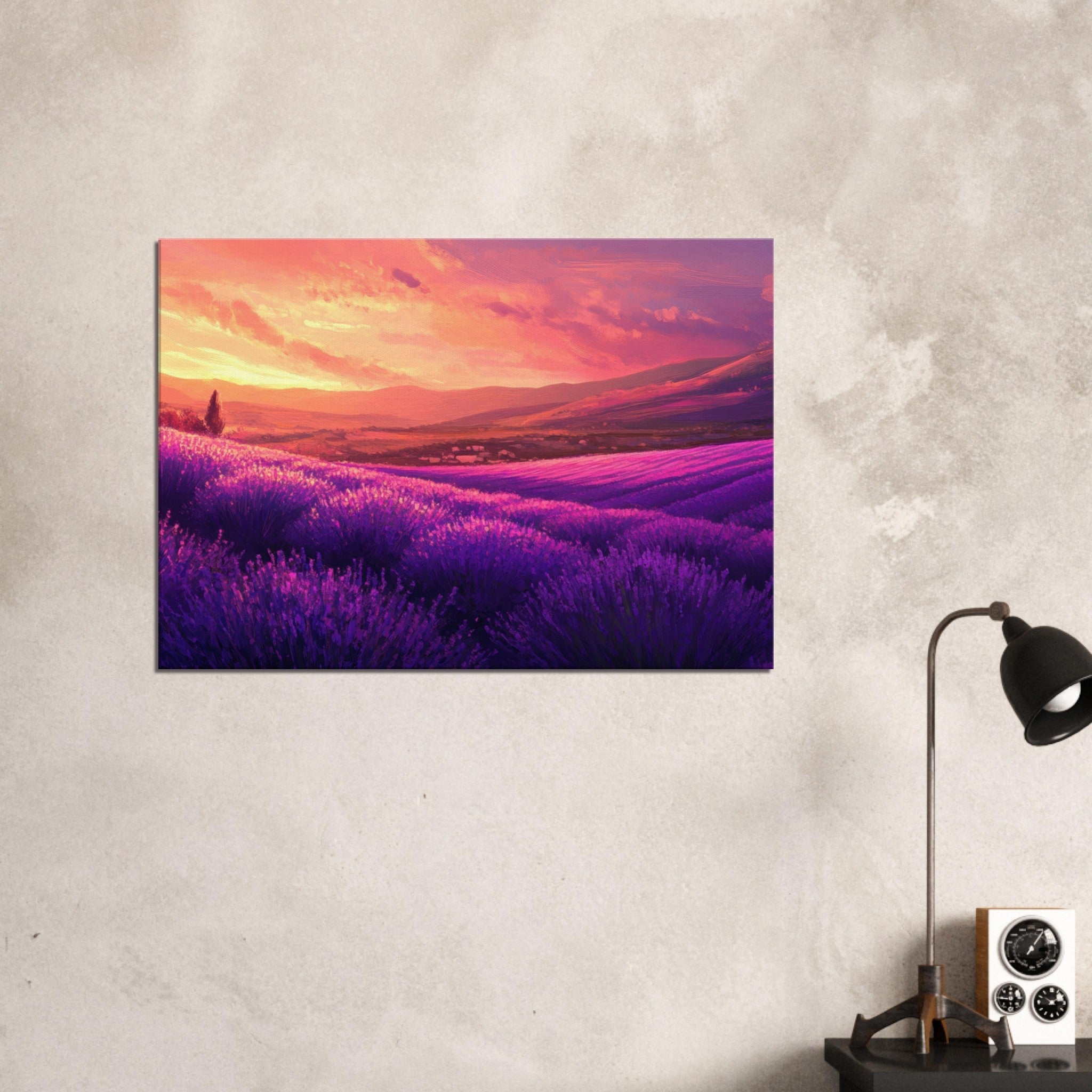 Canvas Landscape - Rolling lavender fields under a pink - hued sunset 2 - Shop Ai Art WebShop - Digital Art online Store