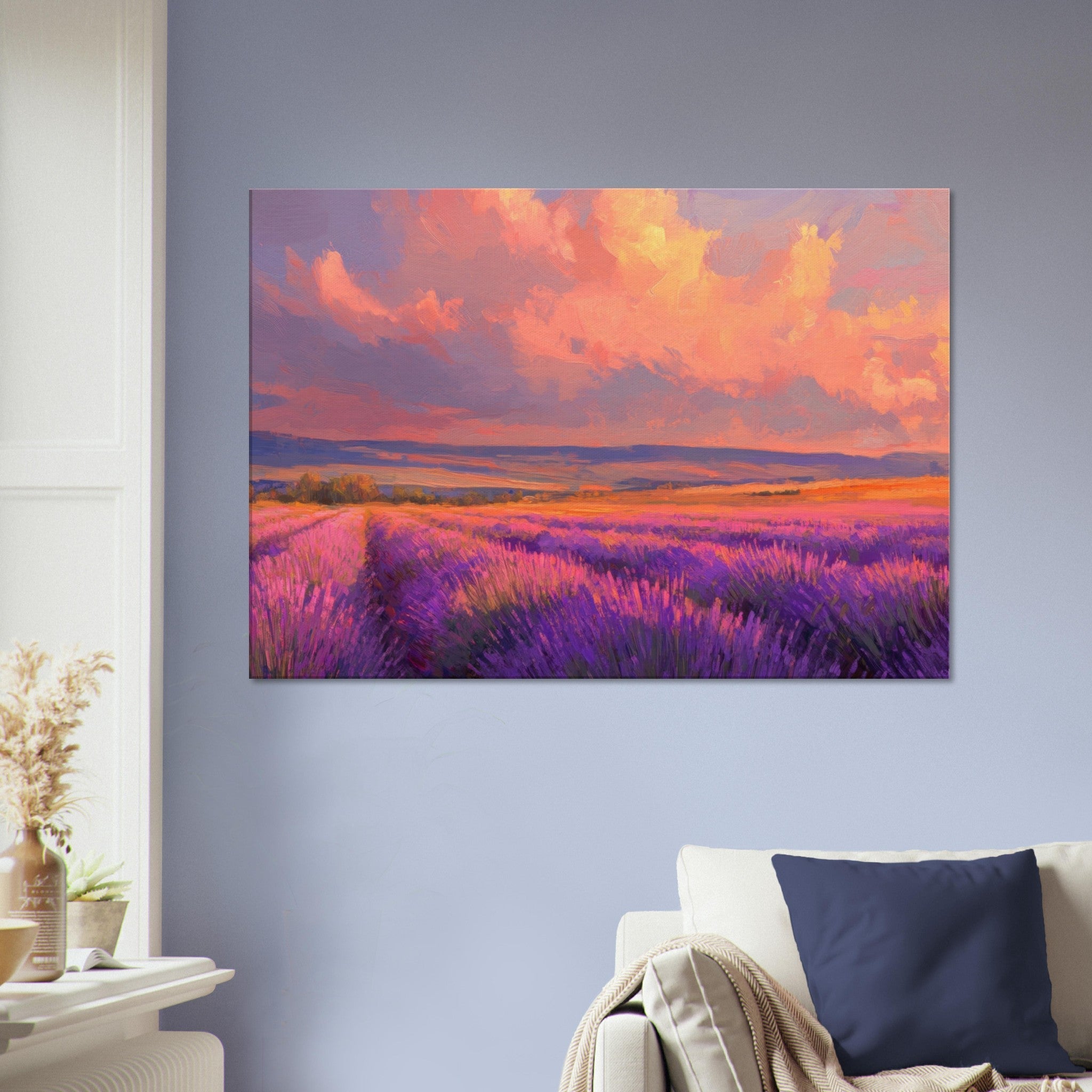 Canvas Landscape - Rolling lavender fields under a pink - hued sunset - Shop Ai Art WebShop - Digital Art online Store