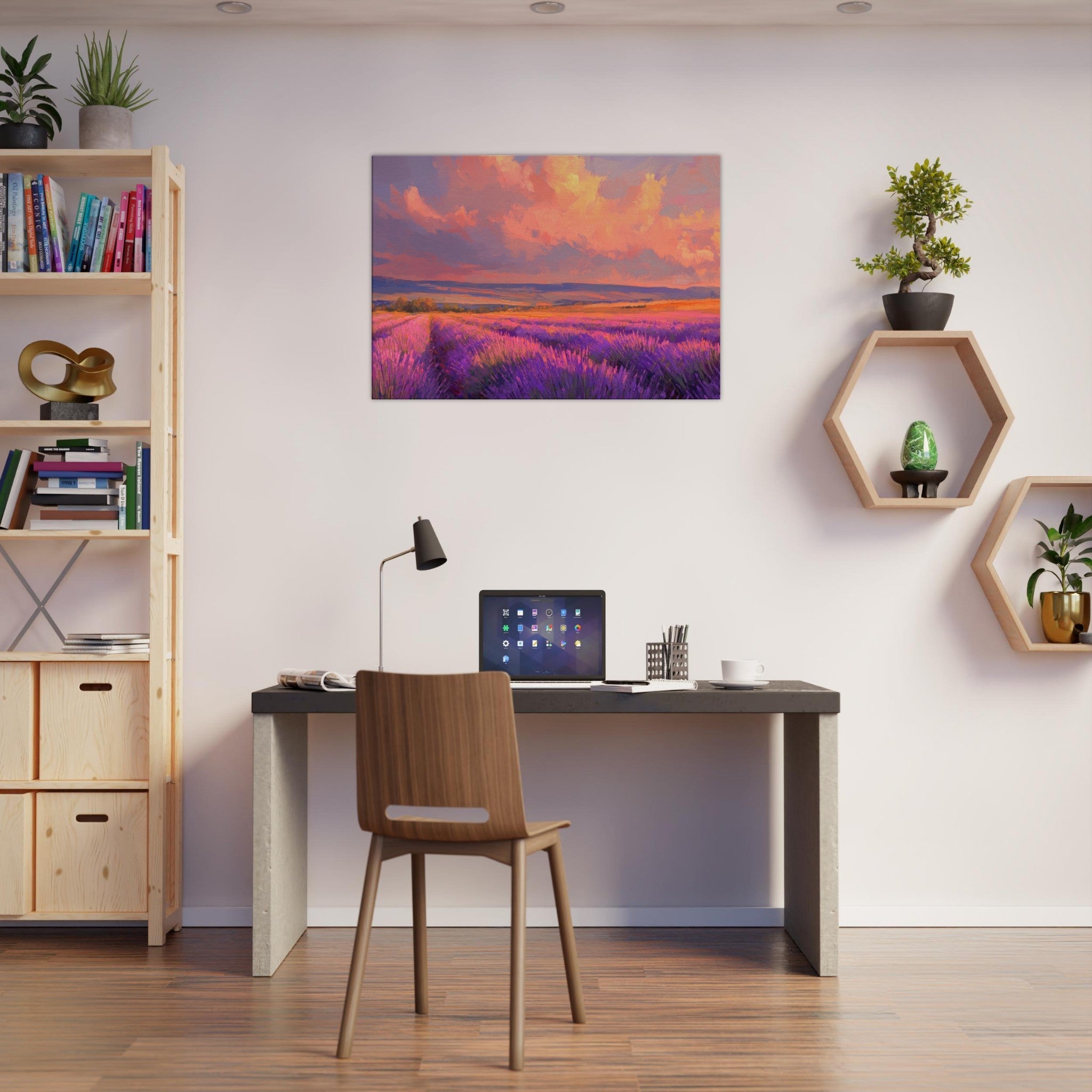 Canvas Landscape - Rolling lavender fields under a pink - hued sunset - Shop Ai Art WebShop - Digital Art online Store