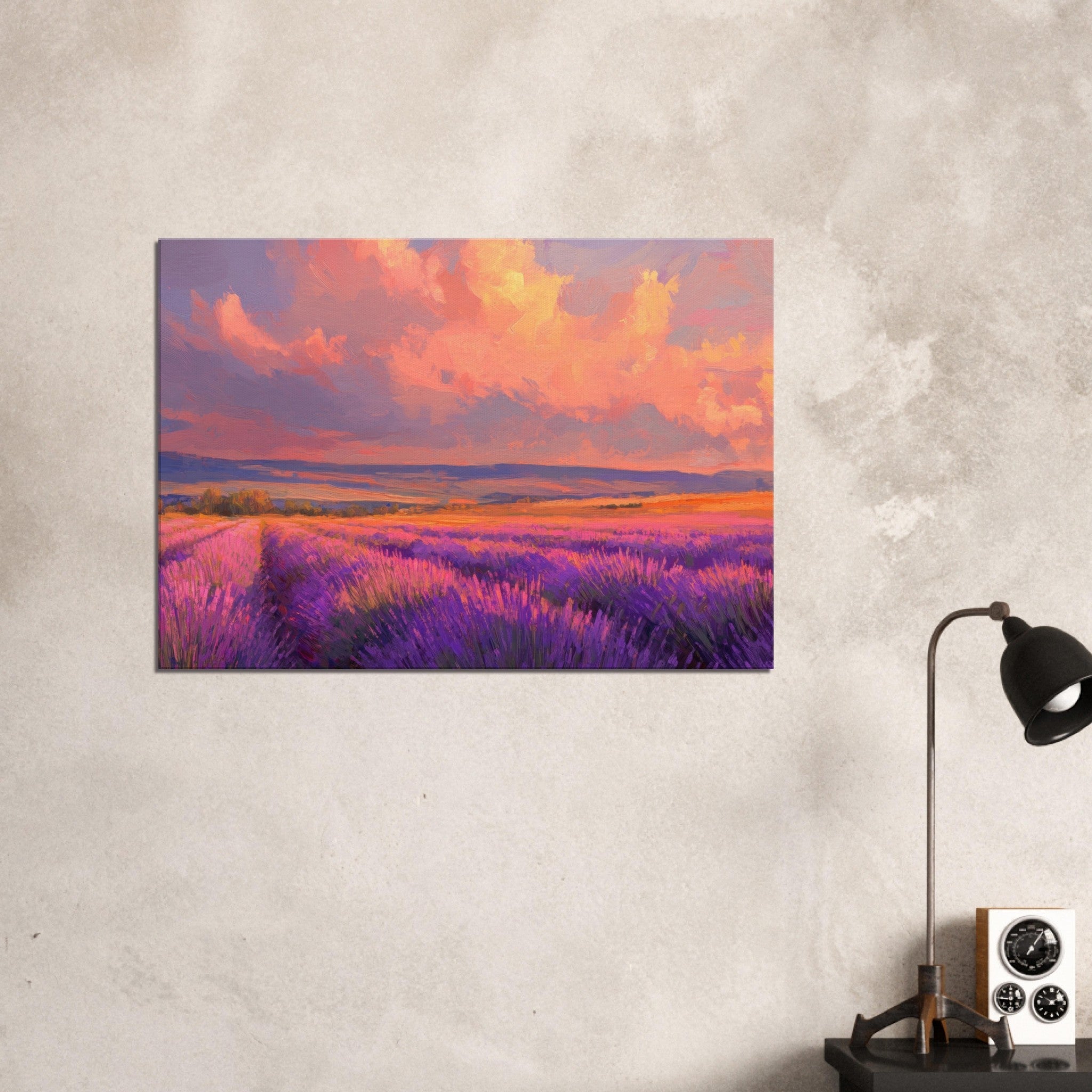 Canvas Landscape - Rolling lavender fields under a pink - hued sunset - Shop Ai Art WebShop - Digital Art online Store