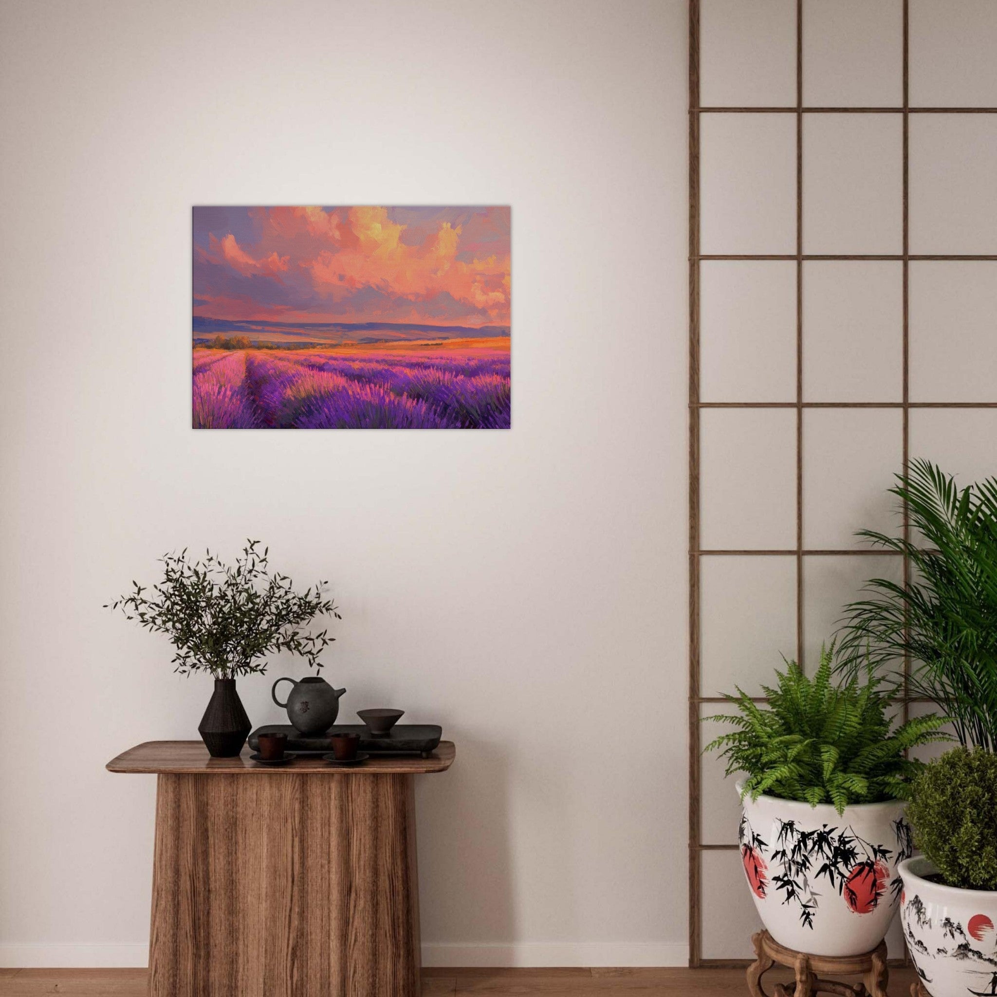 Canvas Landscape - Rolling lavender fields under a pink - hued sunset - Shop Ai Art WebShop - Digital Art online Store