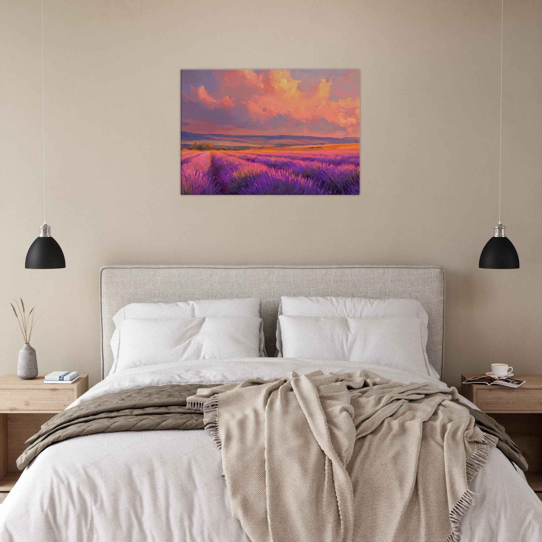 Canvas Landscape - Rolling lavender fields under a pink - hued sunset - Shop Ai Art WebShop - Digital Art online Store