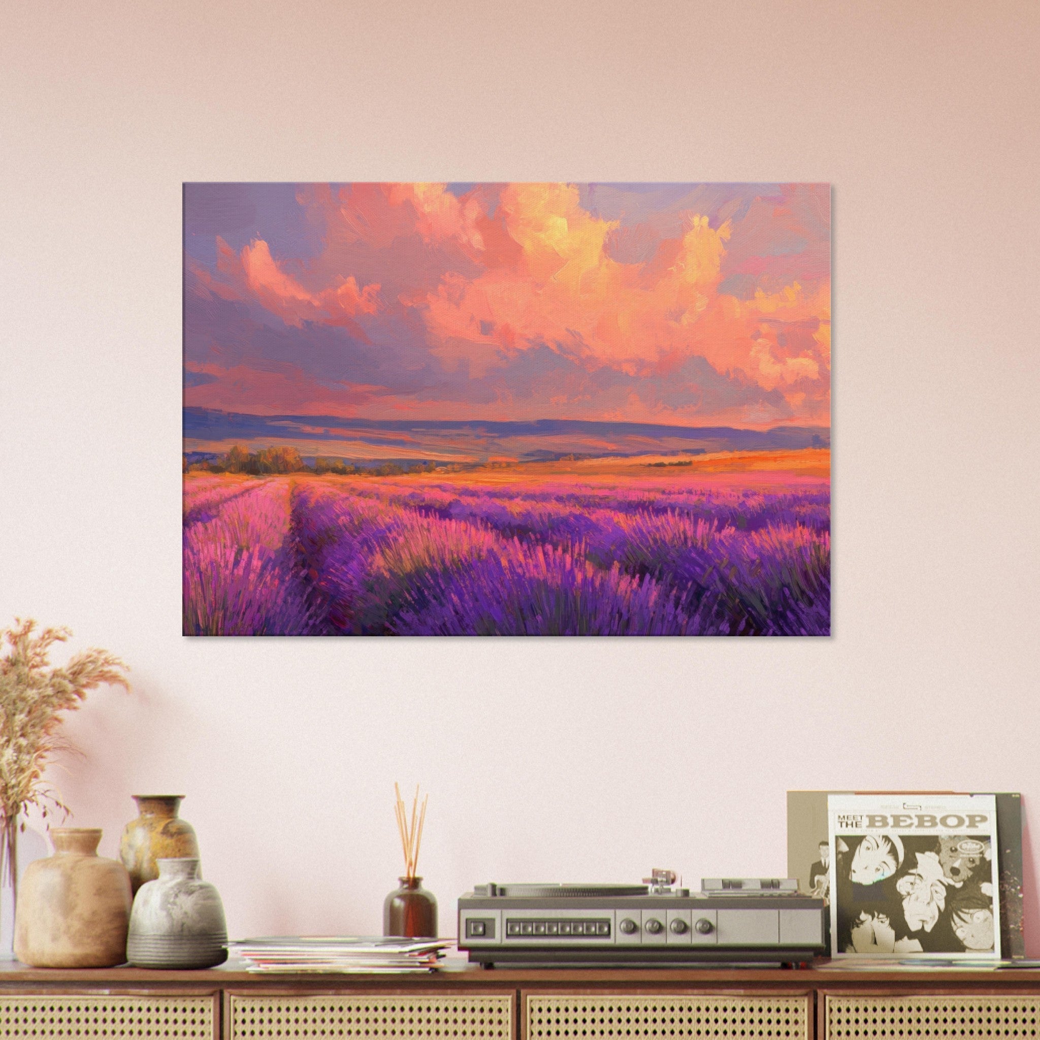 Canvas Landscape - Rolling lavender fields under a pink - hued sunset - Shop Ai Art WebShop - Digital Art online Store