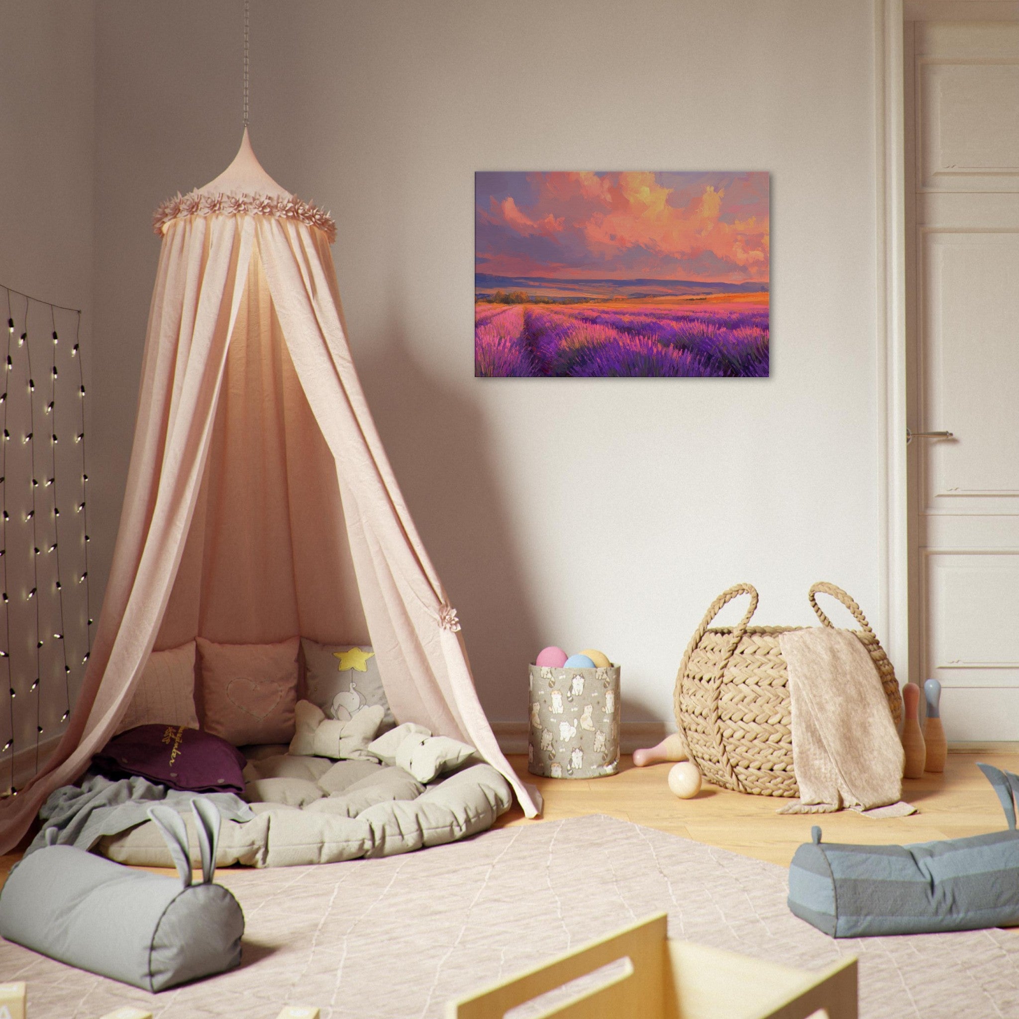 Canvas Landscape - Rolling lavender fields under a pink - hued sunset - Shop Ai Art WebShop - Digital Art online Store