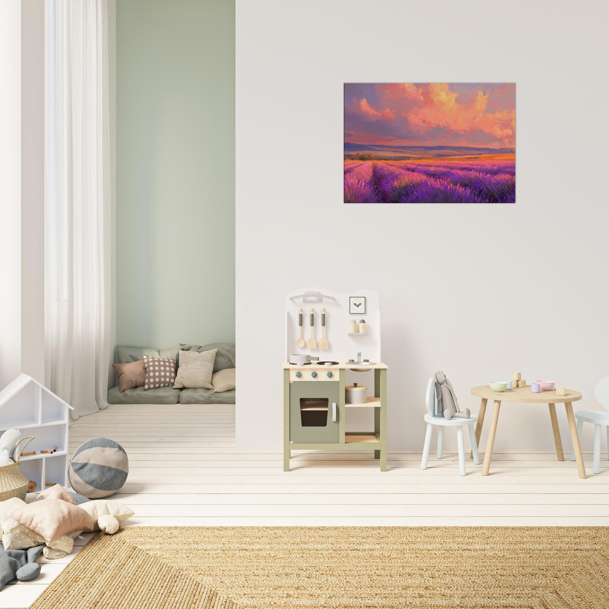 Canvas Landscape - Rolling lavender fields under a pink - hued sunset - Shop Ai Art WebShop - Digital Art online Store