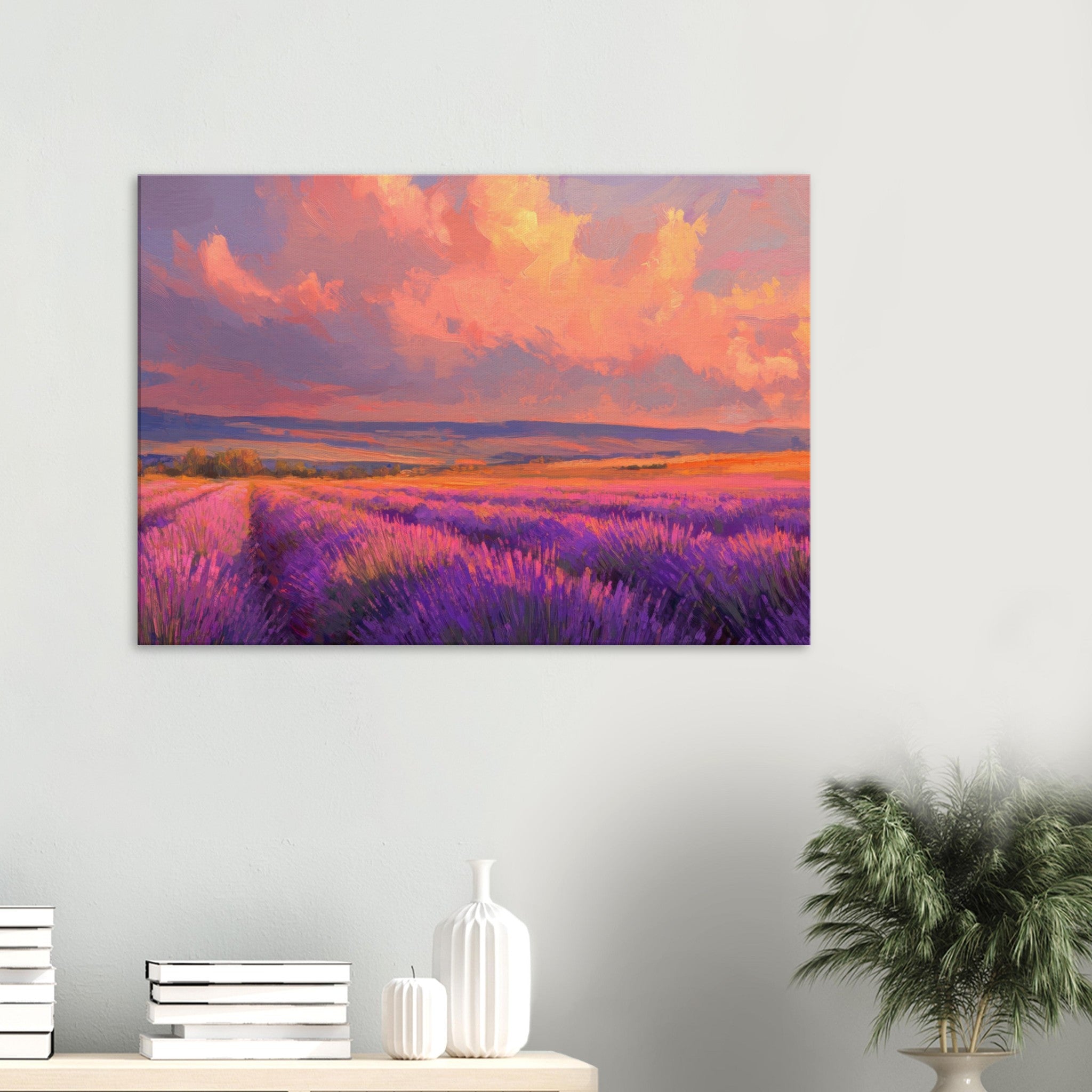 Canvas Landscape - Rolling lavender fields under a pink - hued sunset - Shop Ai Art WebShop - Digital Art online Store