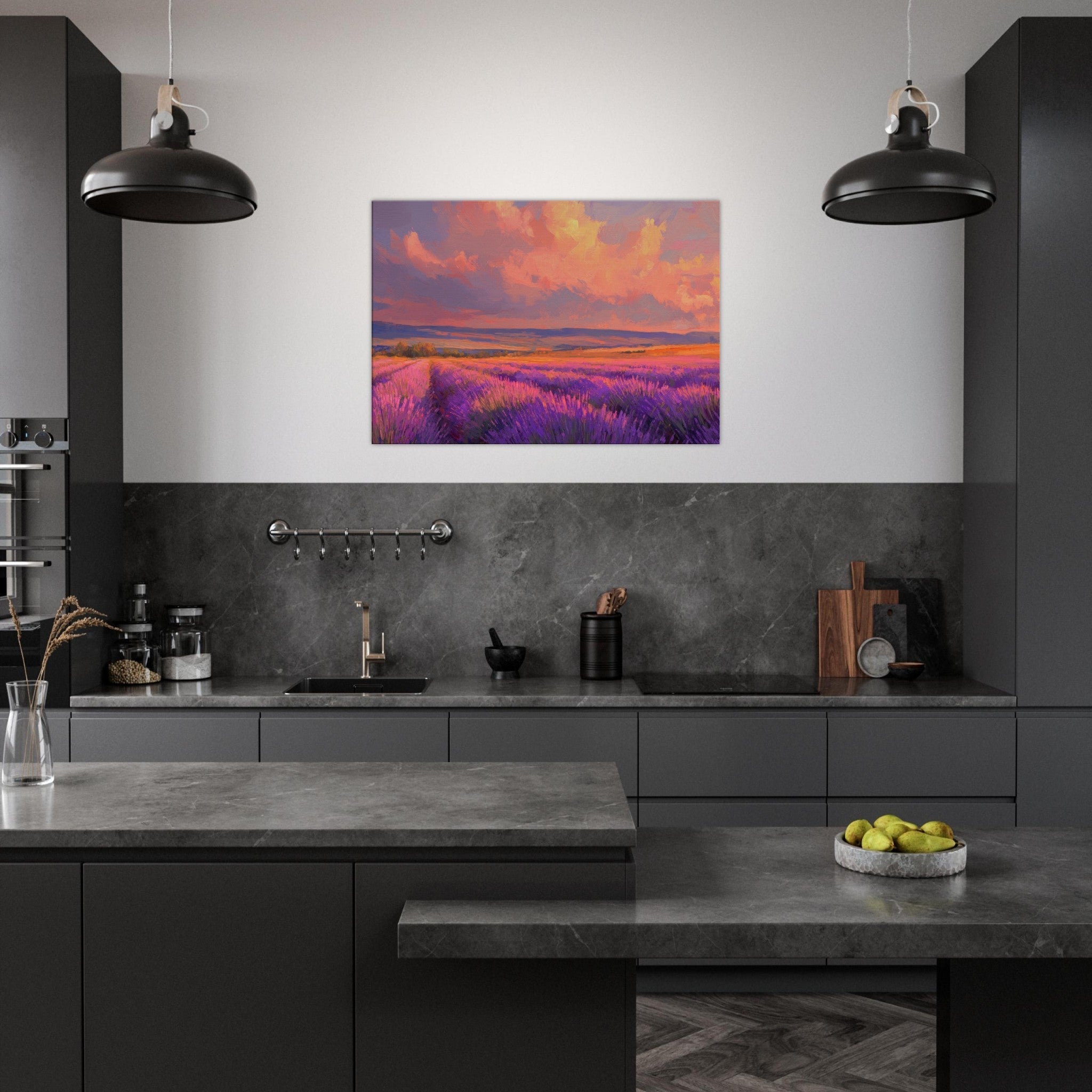 Canvas Landscape - Rolling lavender fields under a pink - hued sunset - Shop Ai Art WebShop - Digital Art online Store
