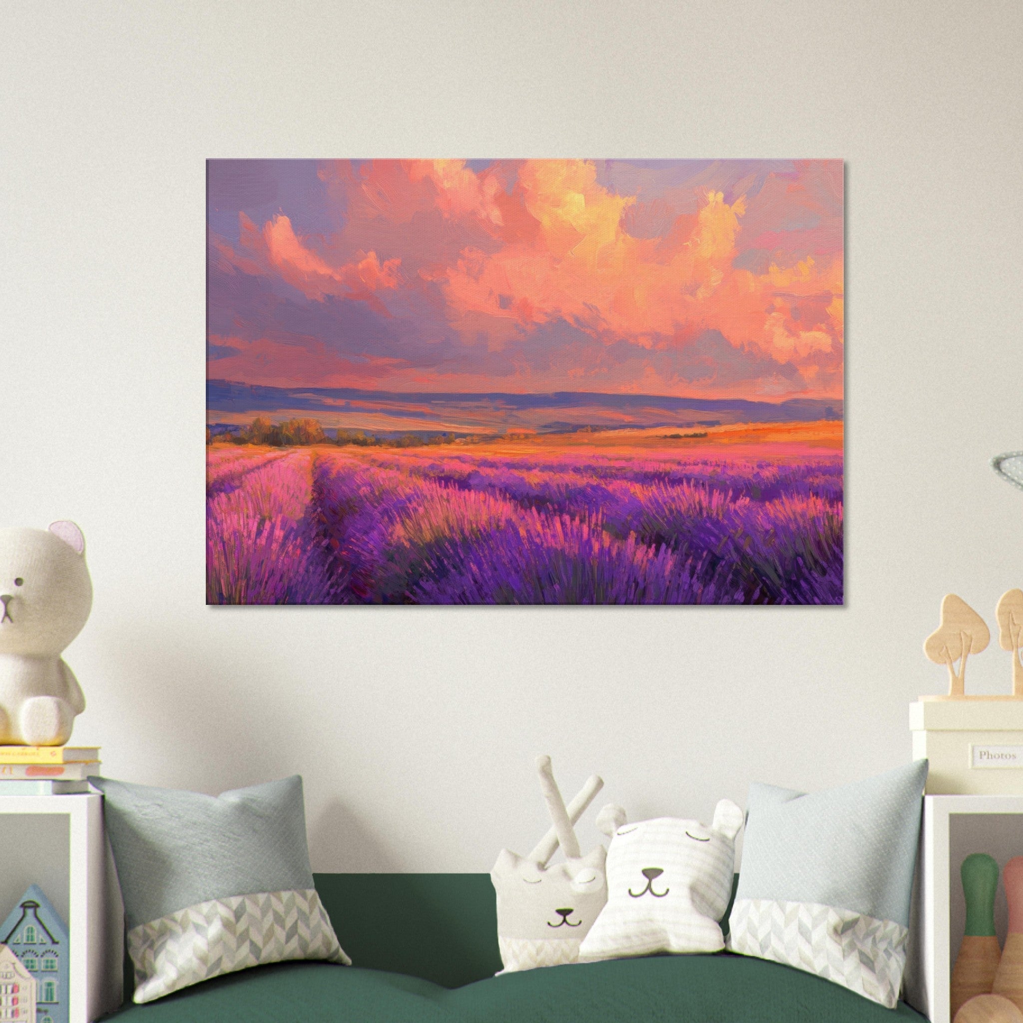 Canvas Landscape - Rolling lavender fields under a pink - hued sunset - Shop Ai Art WebShop - Digital Art online Store
