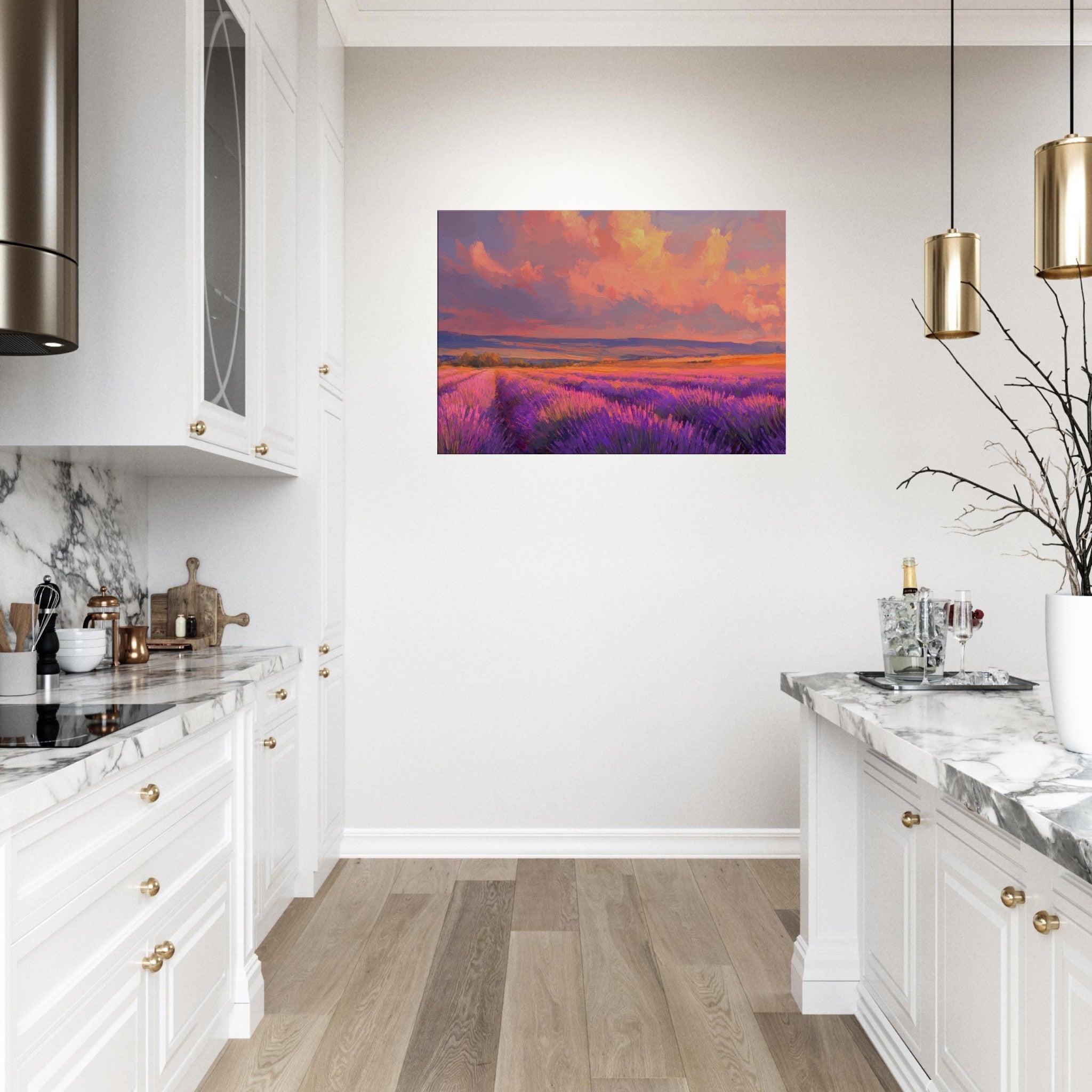 Canvas Landscape - Rolling lavender fields under a pink - hued sunset - Shop Ai Art WebShop - Digital Art online Store
