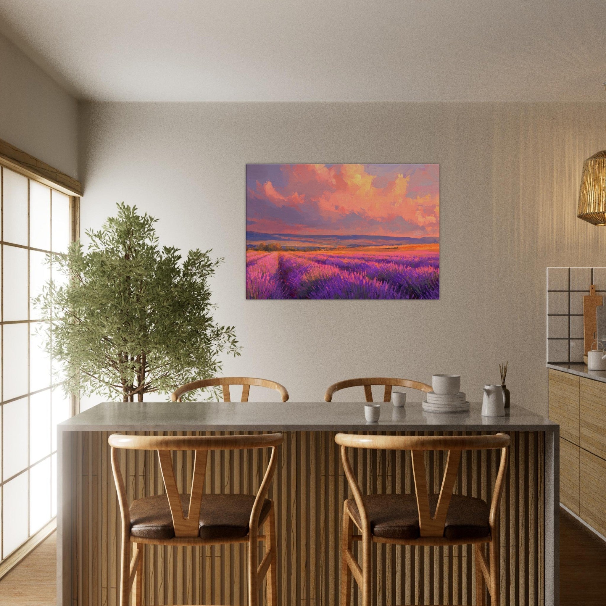 Canvas Landscape - Rolling lavender fields under a pink - hued sunset - Shop Ai Art WebShop - Digital Art online Store