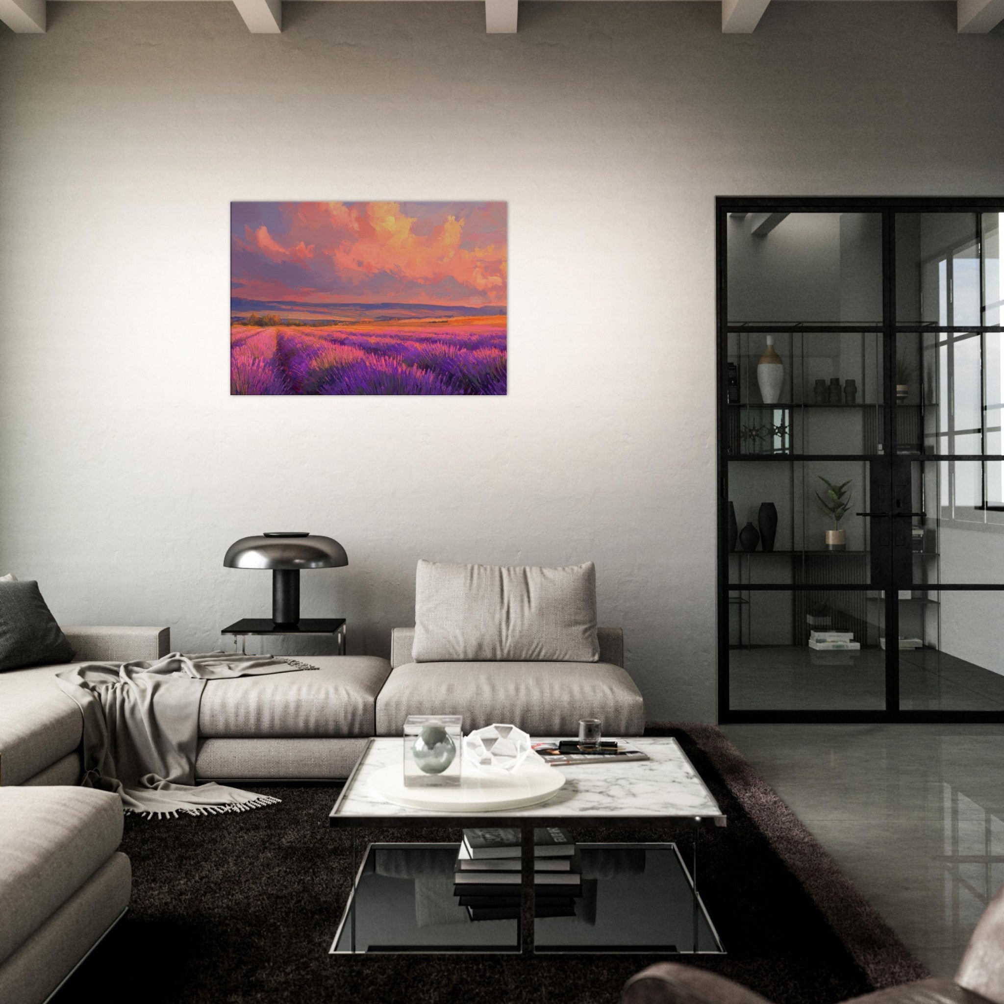 Canvas Landscape - Rolling lavender fields under a pink - hued sunset - Shop Ai Art WebShop - Digital Art online Store