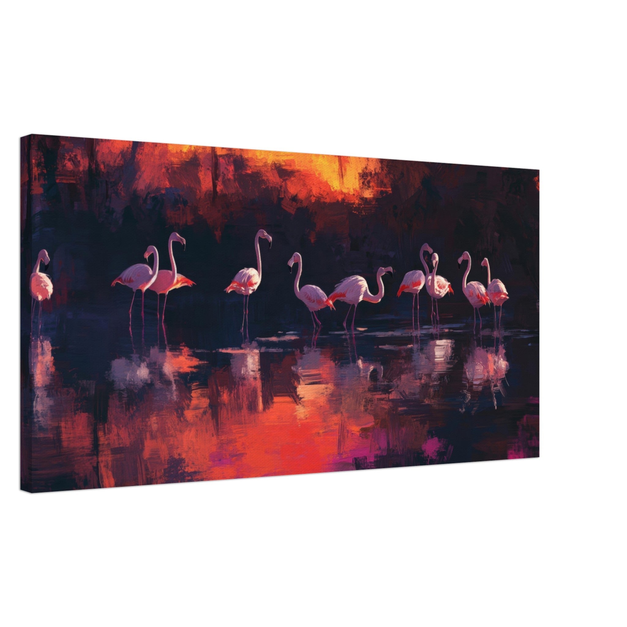 Canvas Landscape - Surreal Flamingo Lake at Sunset Graceful flaming - Shop Ai Art WebShop - Digital Art online Store