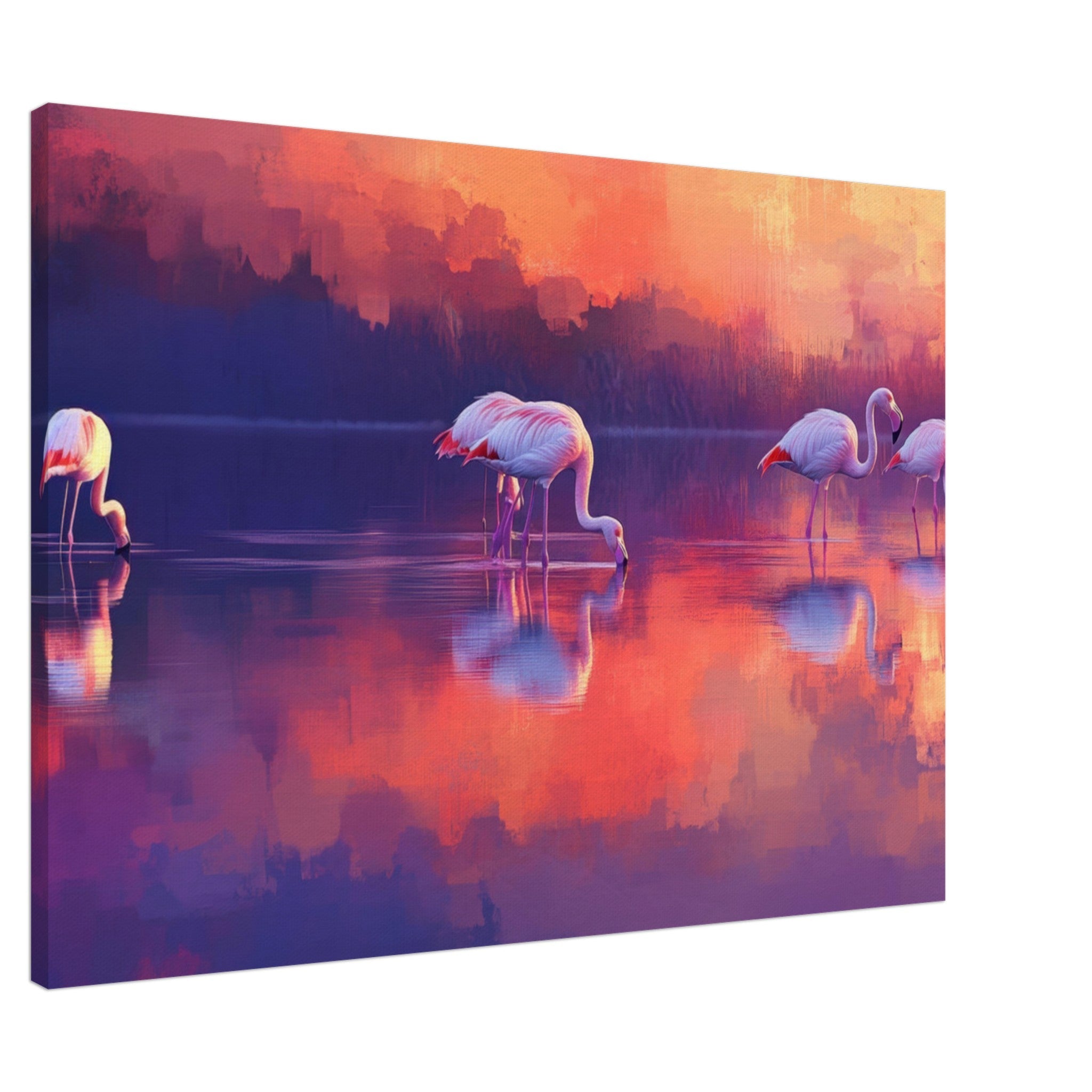 Canvas Landscape - Surreal Flamingo Lake at Sunset Graceful flaming 2 - Shop Ai Art WebShop - Digital Art online Store