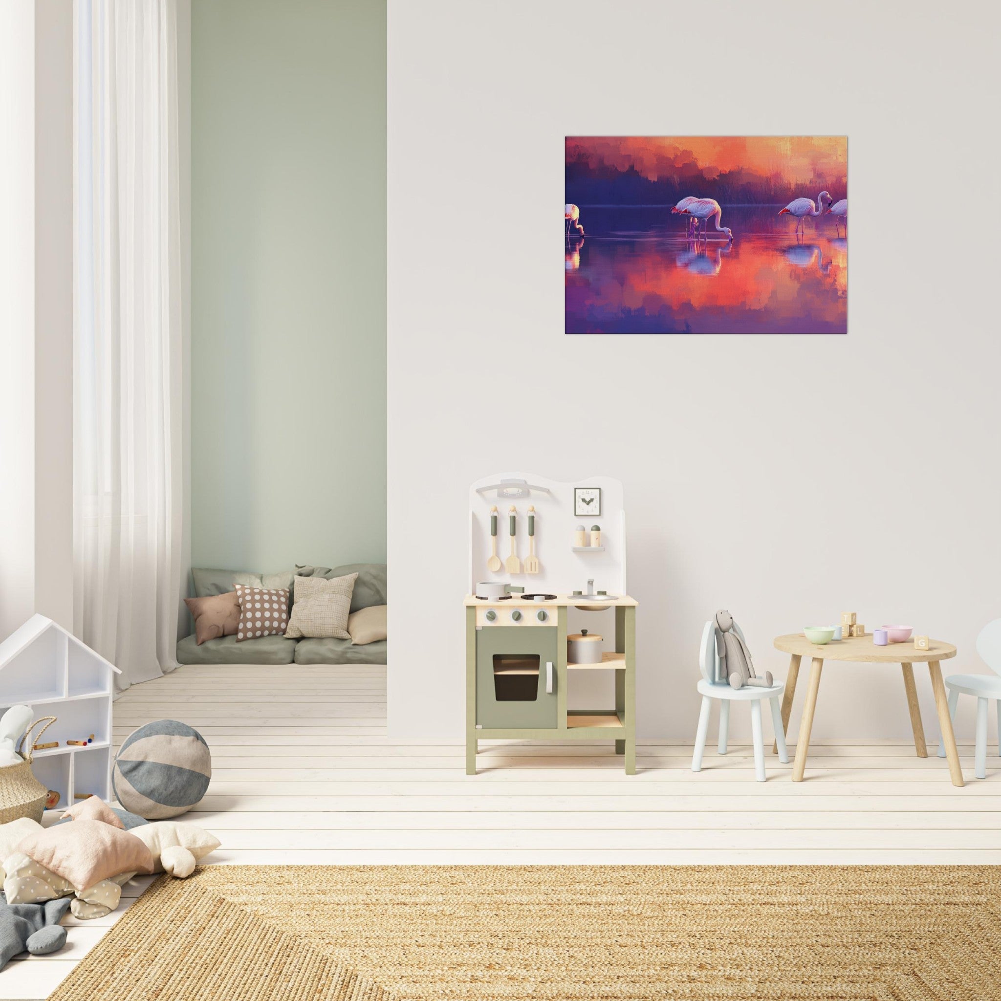 Canvas Landscape - Surreal Flamingo Lake at Sunset Graceful flaming 2 - Shop Ai Art WebShop - Digital Art online Store