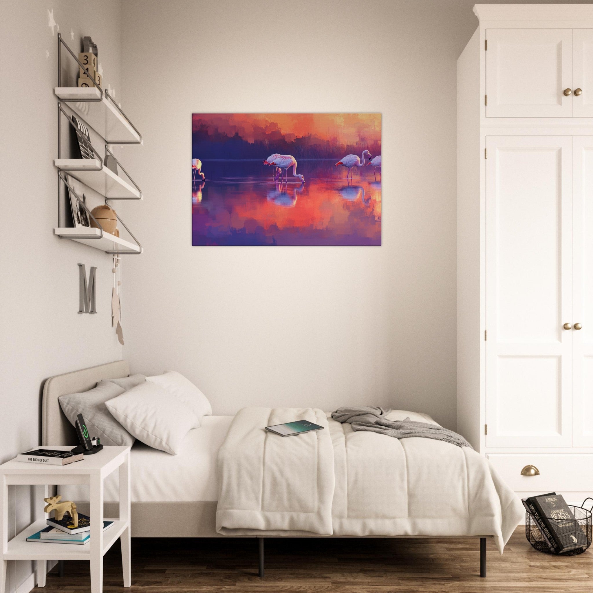 Canvas Landscape - Surreal Flamingo Lake at Sunset Graceful flaming 2 - Shop Ai Art WebShop - Digital Art online Store