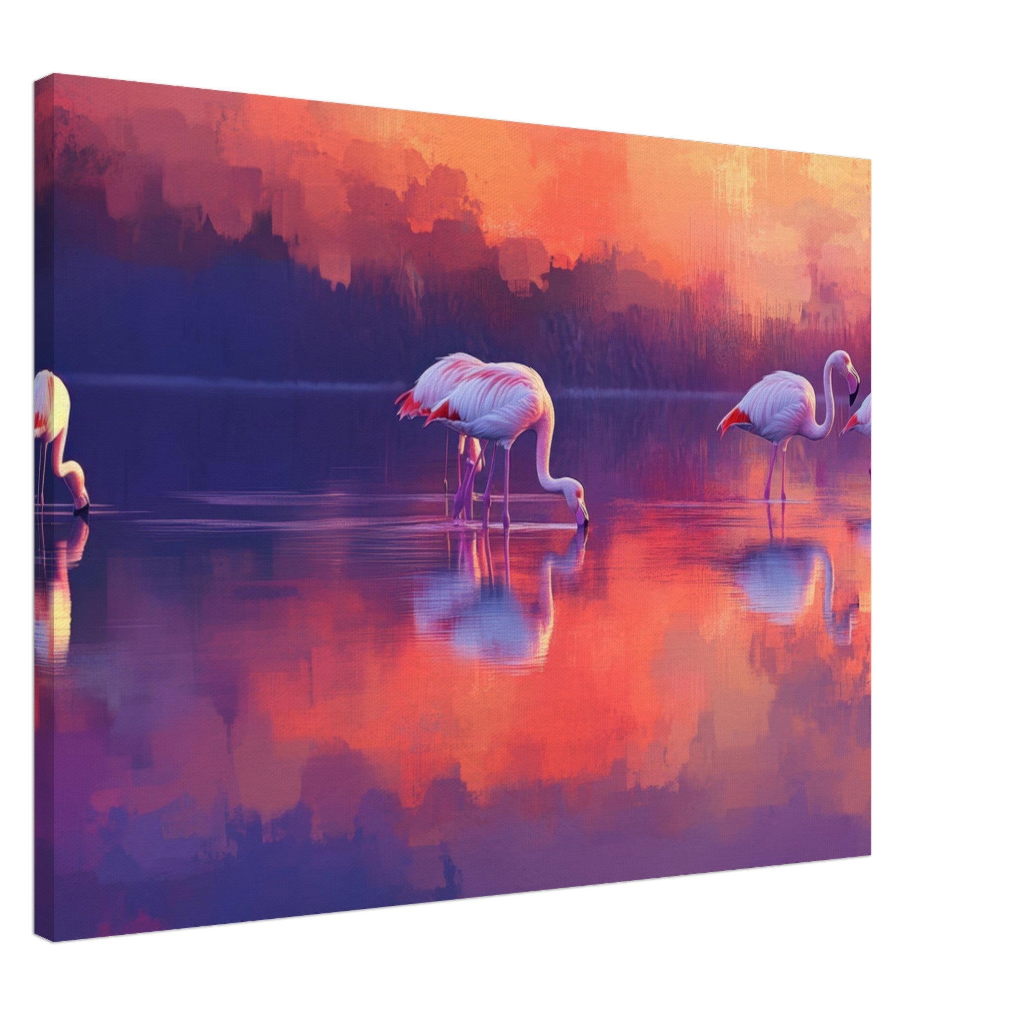 Canvas Landscape - Surreal Flamingo Lake at Sunset Graceful flaming 2 - Shop Ai Art WebShop - Digital Art online Store