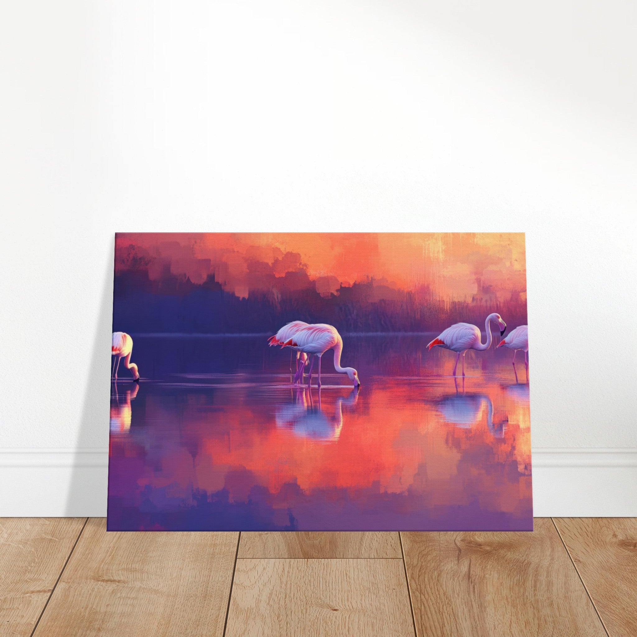 Canvas Landscape - Surreal Flamingo Lake at Sunset Graceful flaming 2 - Shop Ai Art WebShop - Digital Art online Store