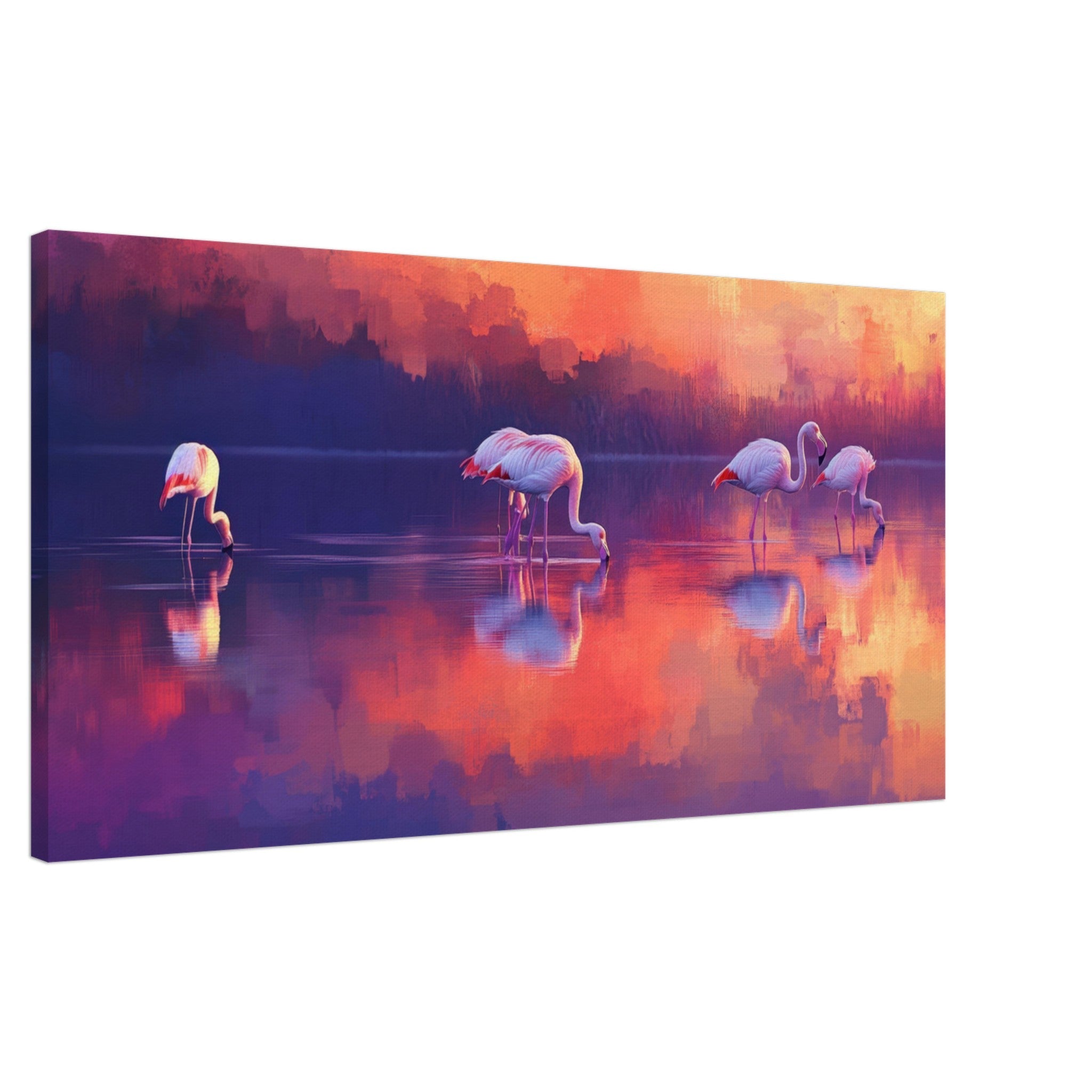 Canvas Landscape - Surreal Flamingo Lake at Sunset Graceful flaming 2 - Shop Ai Art WebShop - Digital Art online Store
