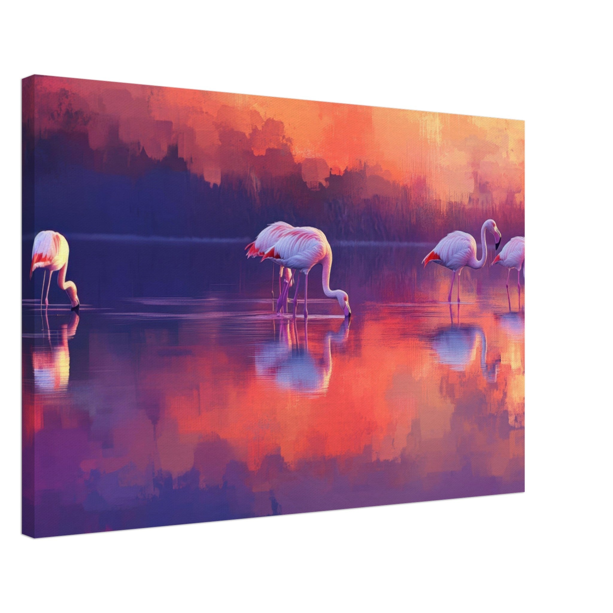 Canvas Landscape - Surreal Flamingo Lake at Sunset Graceful flaming 2 - Shop Ai Art WebShop - Digital Art online Store