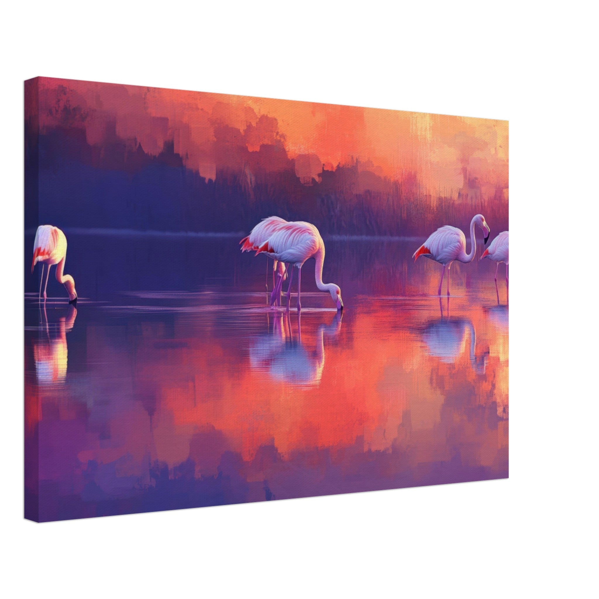 Canvas Landscape - Surreal Flamingo Lake at Sunset Graceful flaming 2 - Shop Ai Art WebShop - Digital Art online Store
