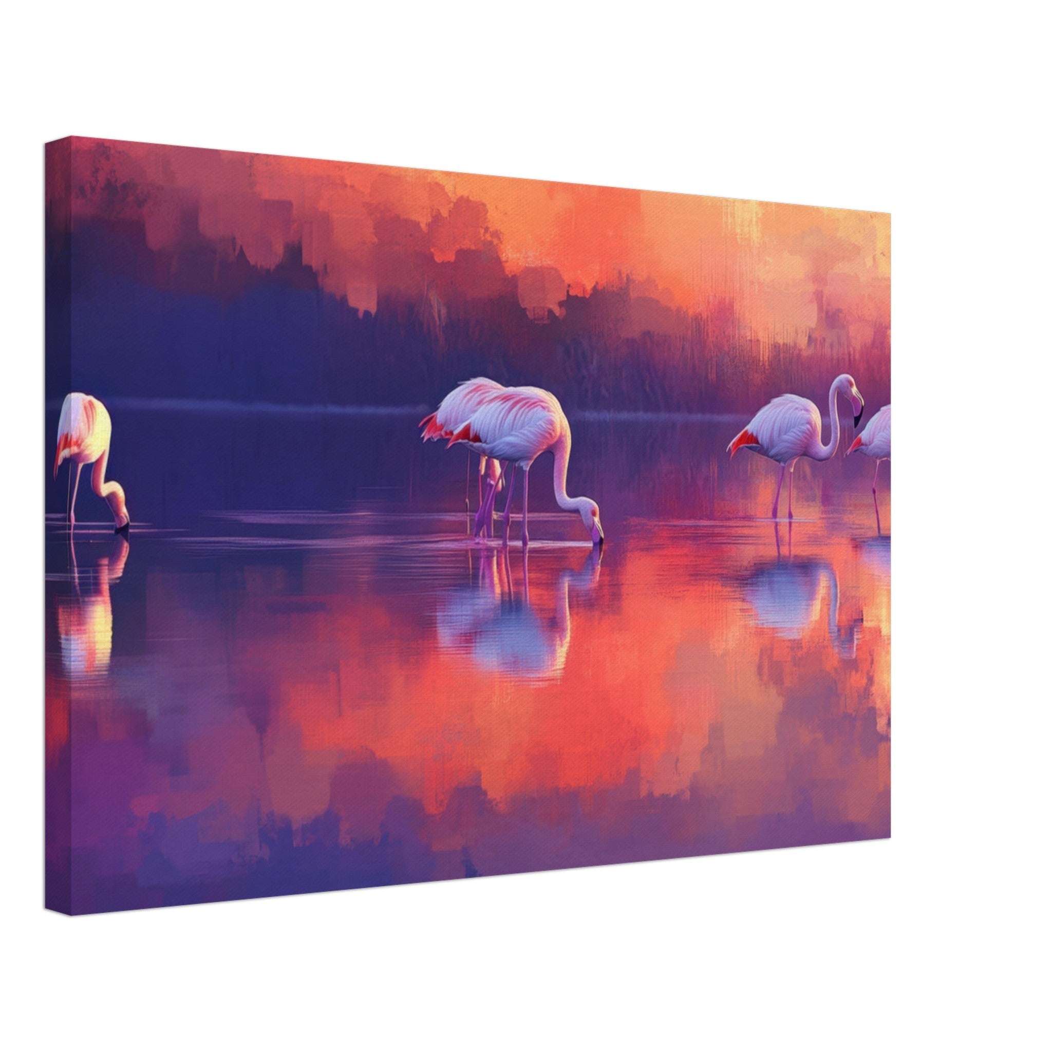 Canvas Landscape - Surreal Flamingo Lake at Sunset Graceful flaming 2 - Shop Ai Art WebShop - Digital Art online Store