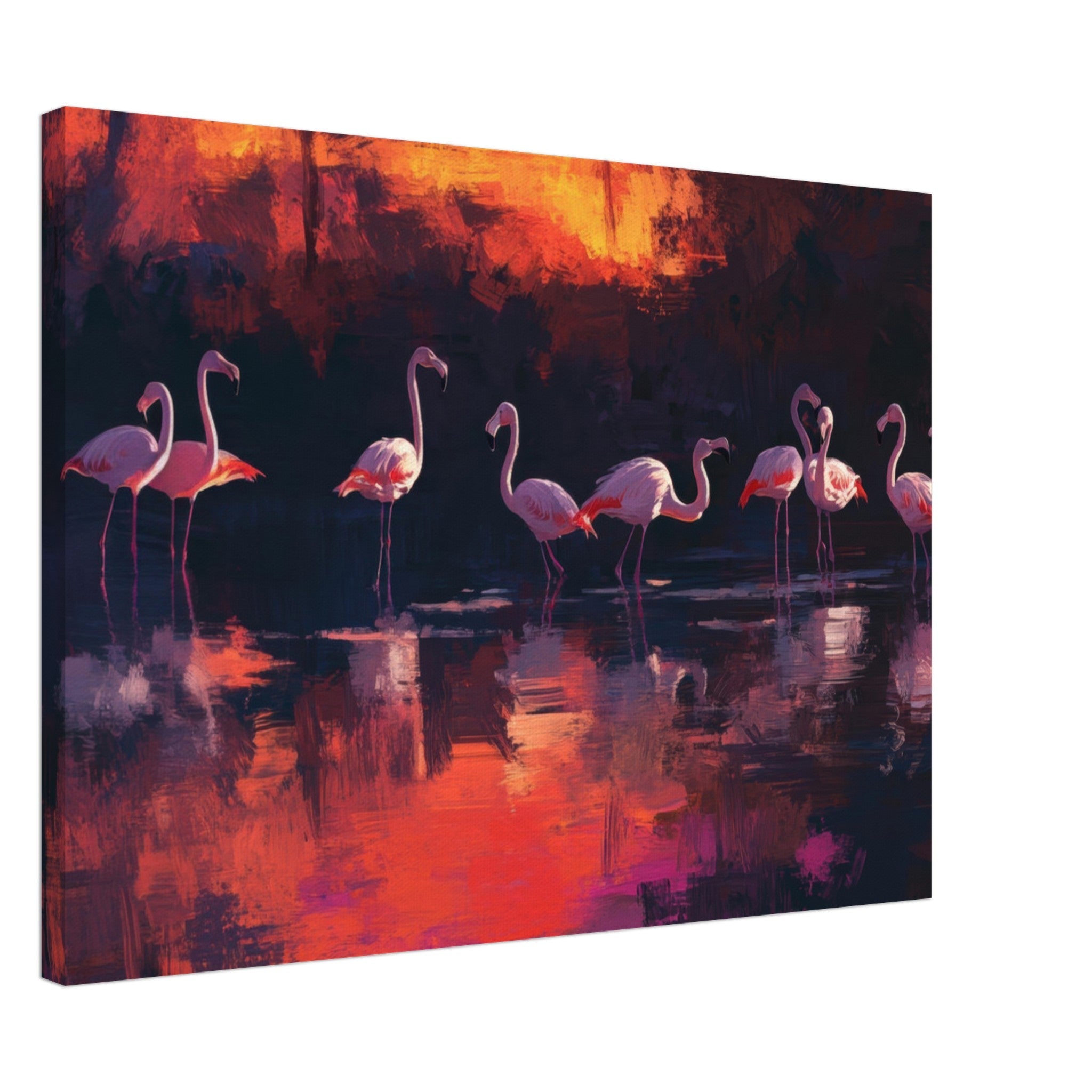 Canvas Landscape - Surreal Flamingo Lake at Sunset Graceful flaming - Shop Ai Art WebShop - Digital Art online Store