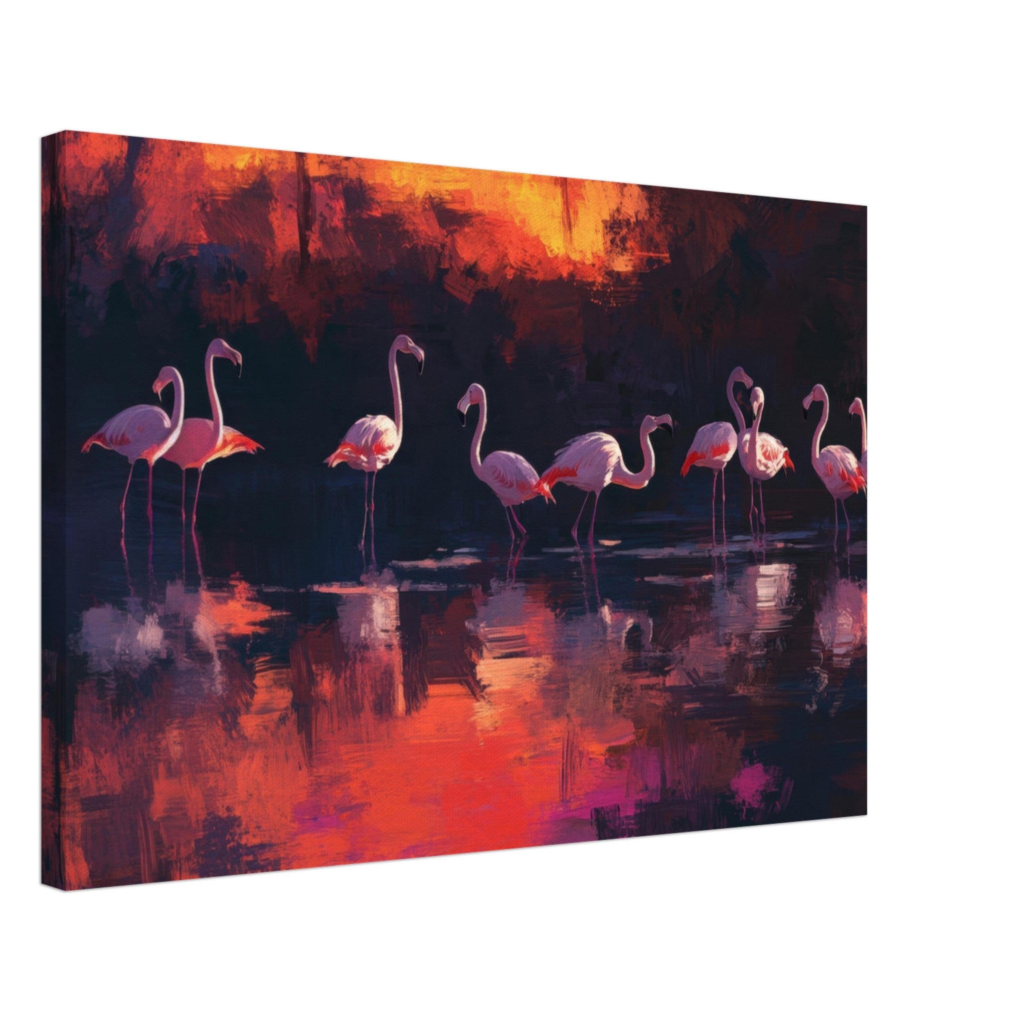 Canvas Landscape - Surreal Flamingo Lake at Sunset Graceful flaming - Shop Ai Art WebShop - Digital Art online Store